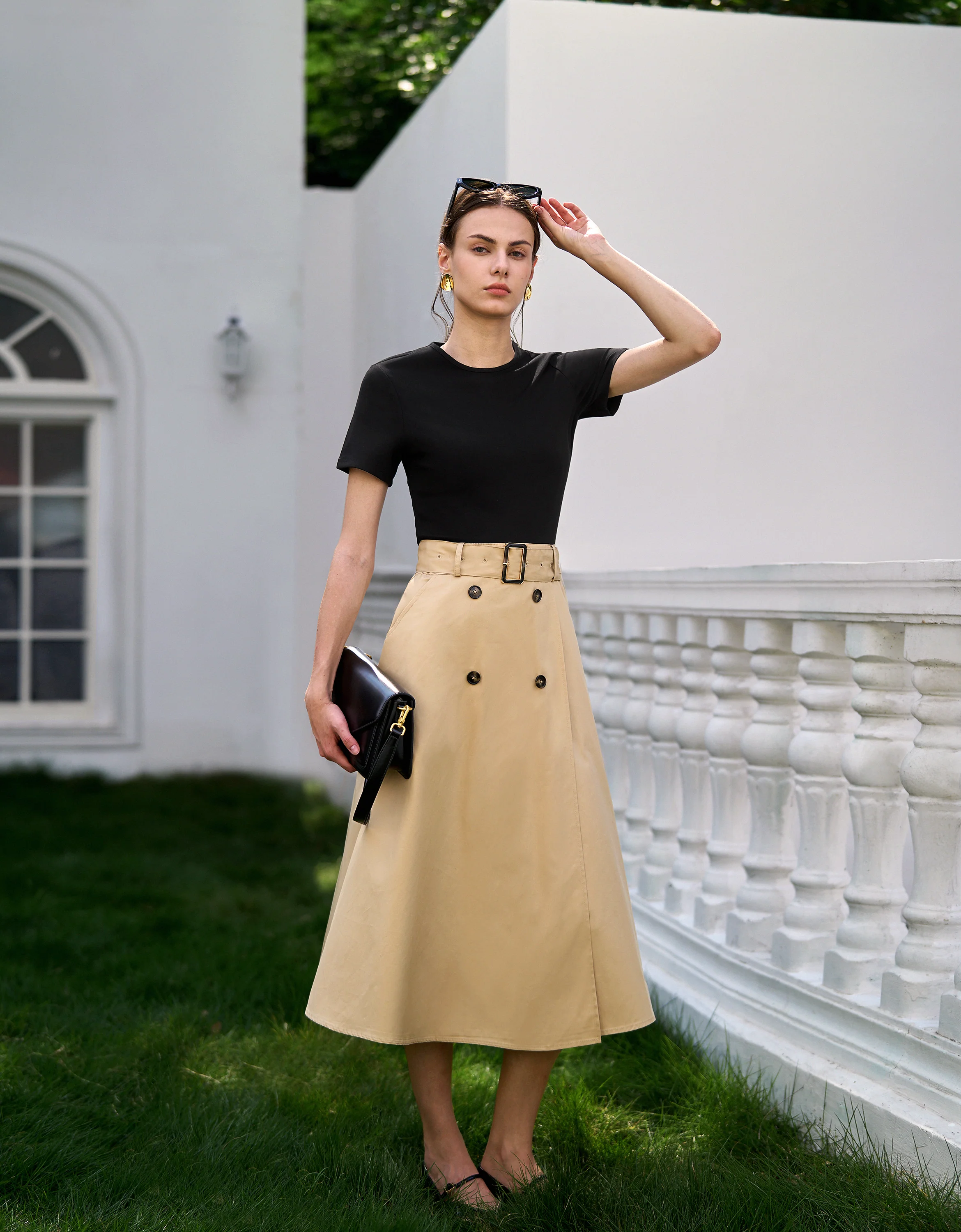 Colorblock Double-breasted Short Sleeve Dress