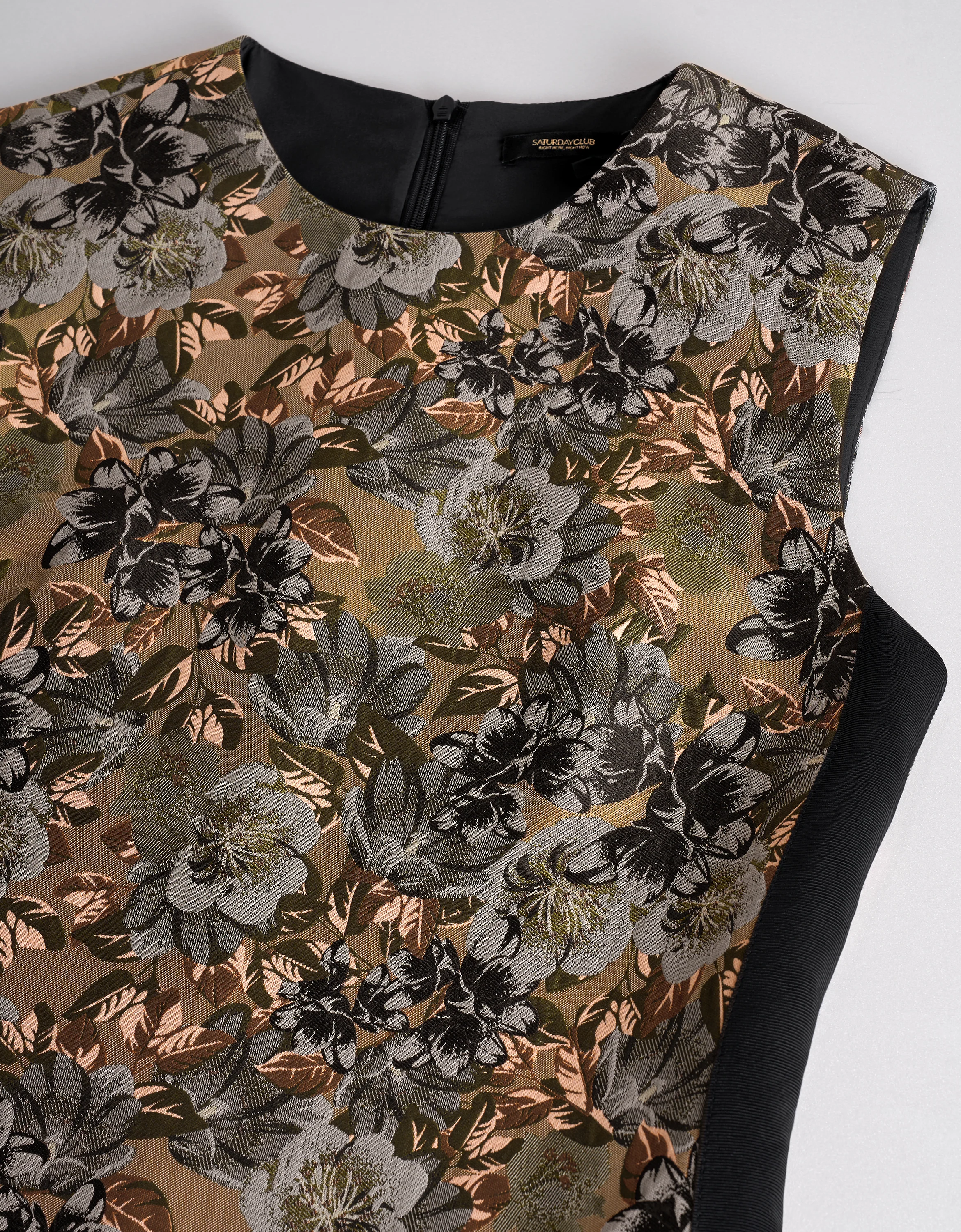 Colorblock Floral Jacquard Round Neck Sleeveless Dress - Image 15