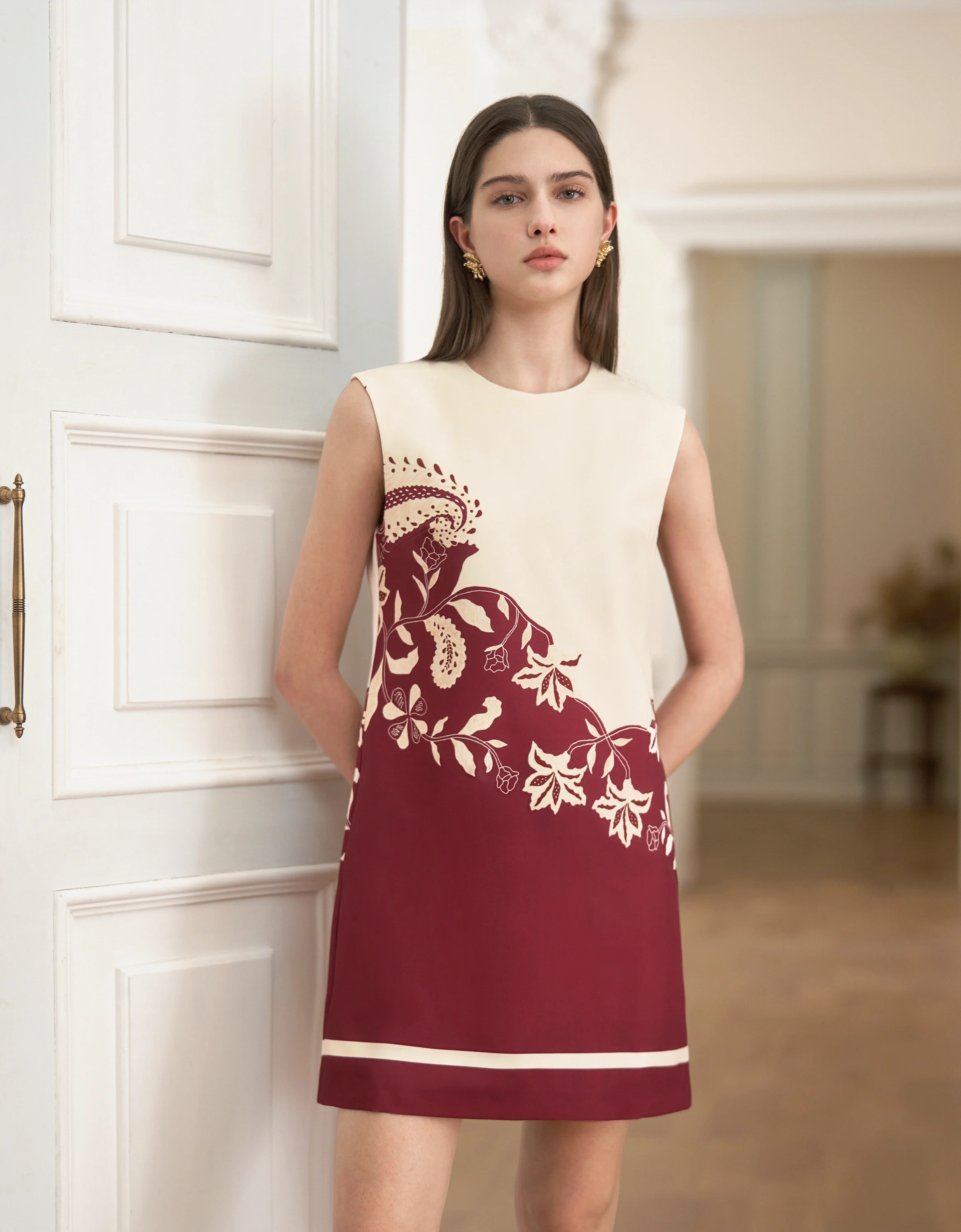 Colorblock Floral Print Sleeveless Dress - Image 3