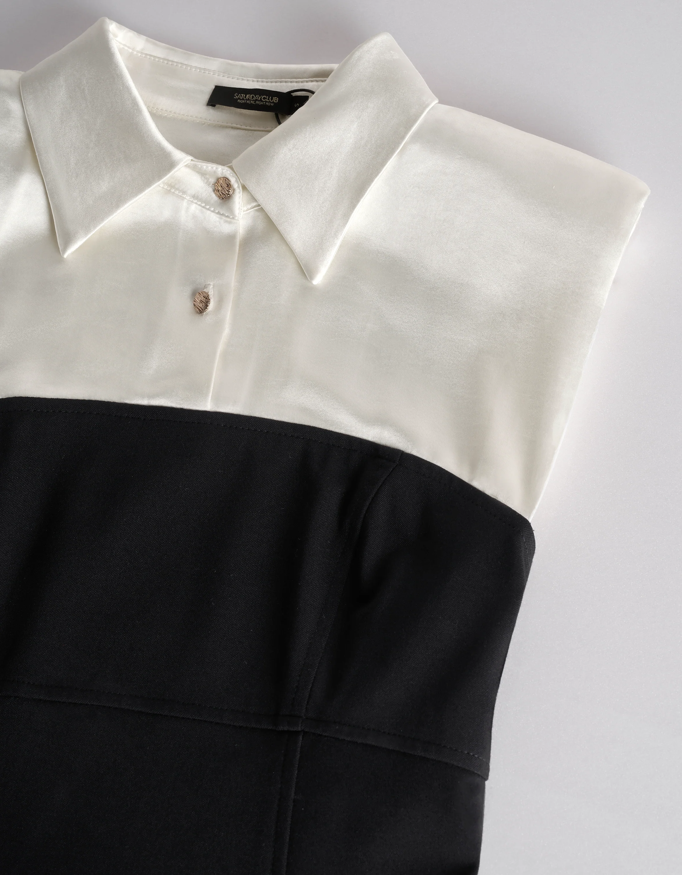 Colorblock Ruffled Hem Collared Sleeveless Dress - Image 4