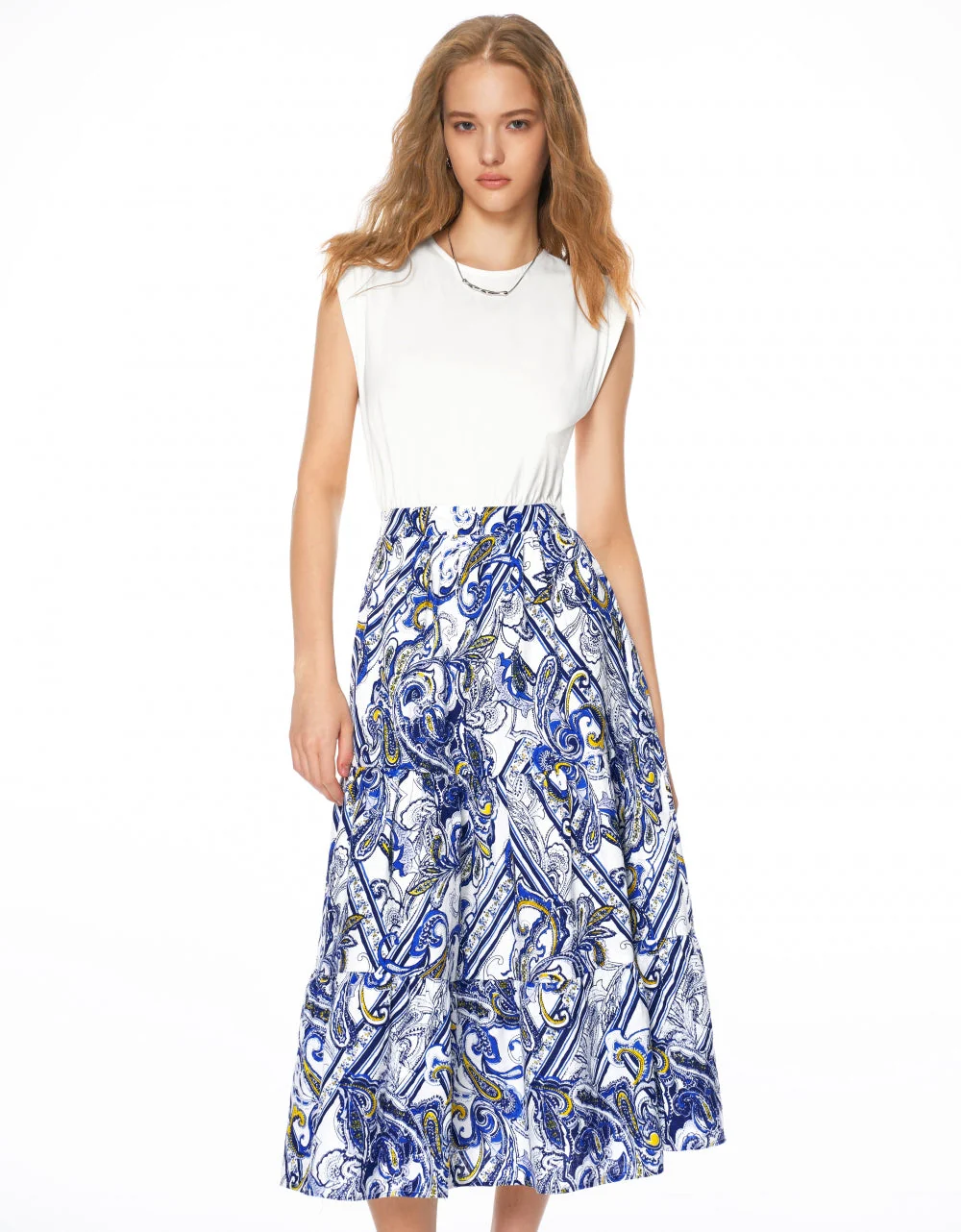 Contrast Bodice Printed Bottom Dress - Image 3