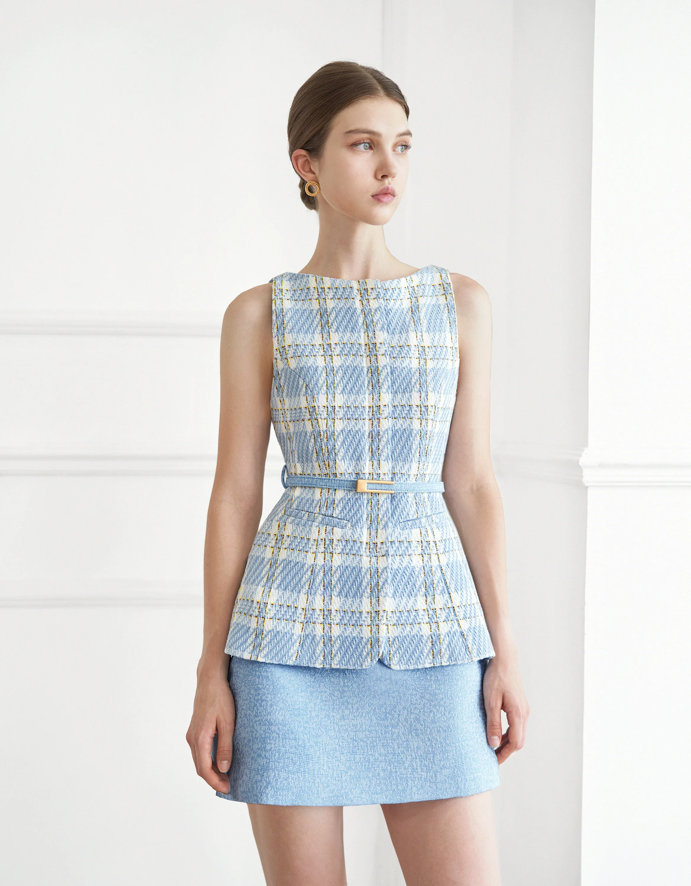 Contrast Check Print Sleeveless Vest Dress