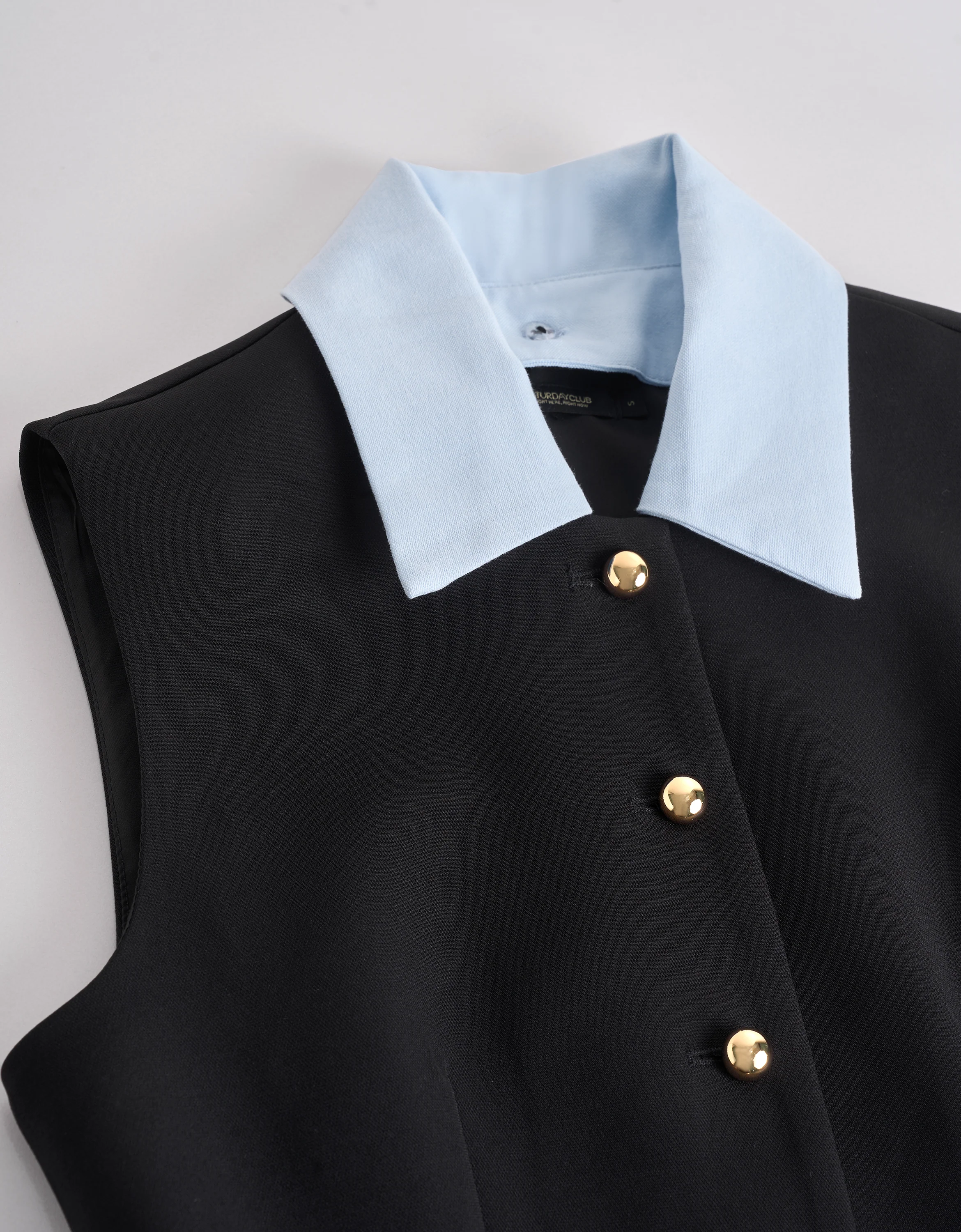 Contrast Collar Button Front Sleeveless Dress - Image 6