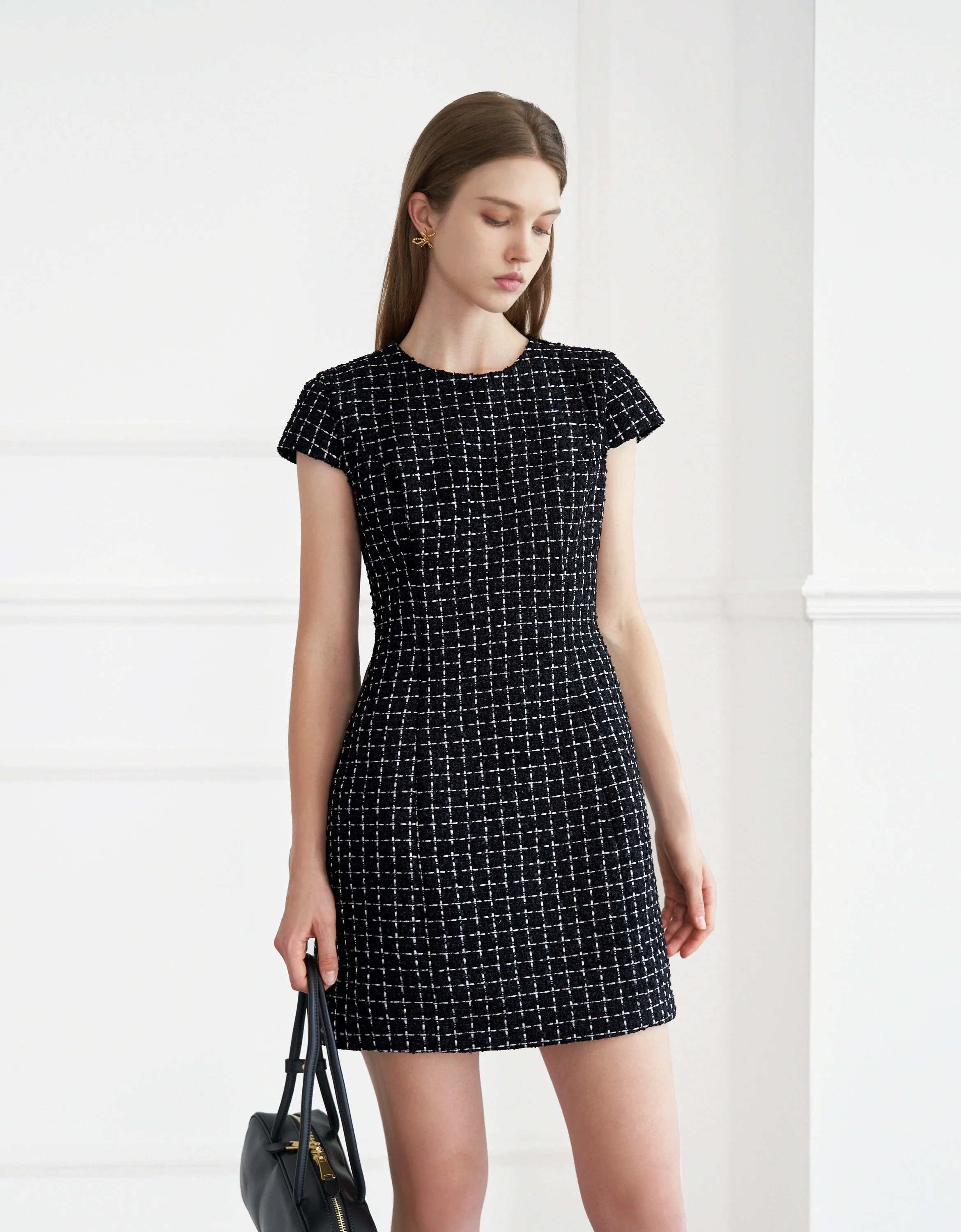 Contrast Collar Cap Sleeve Check Dress - Image 4