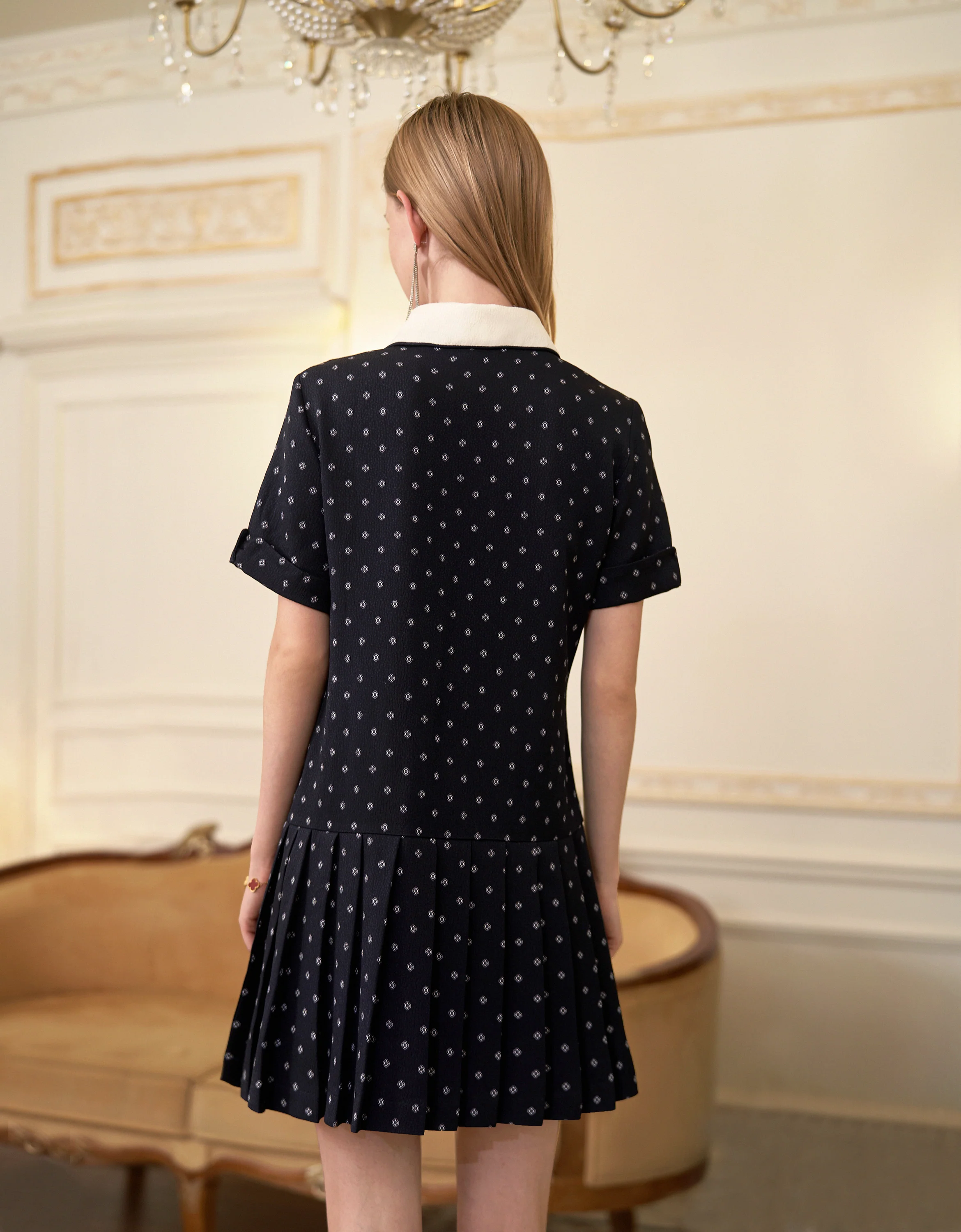 Contrast Collar Pleated Hem Printed Dress - Image 12