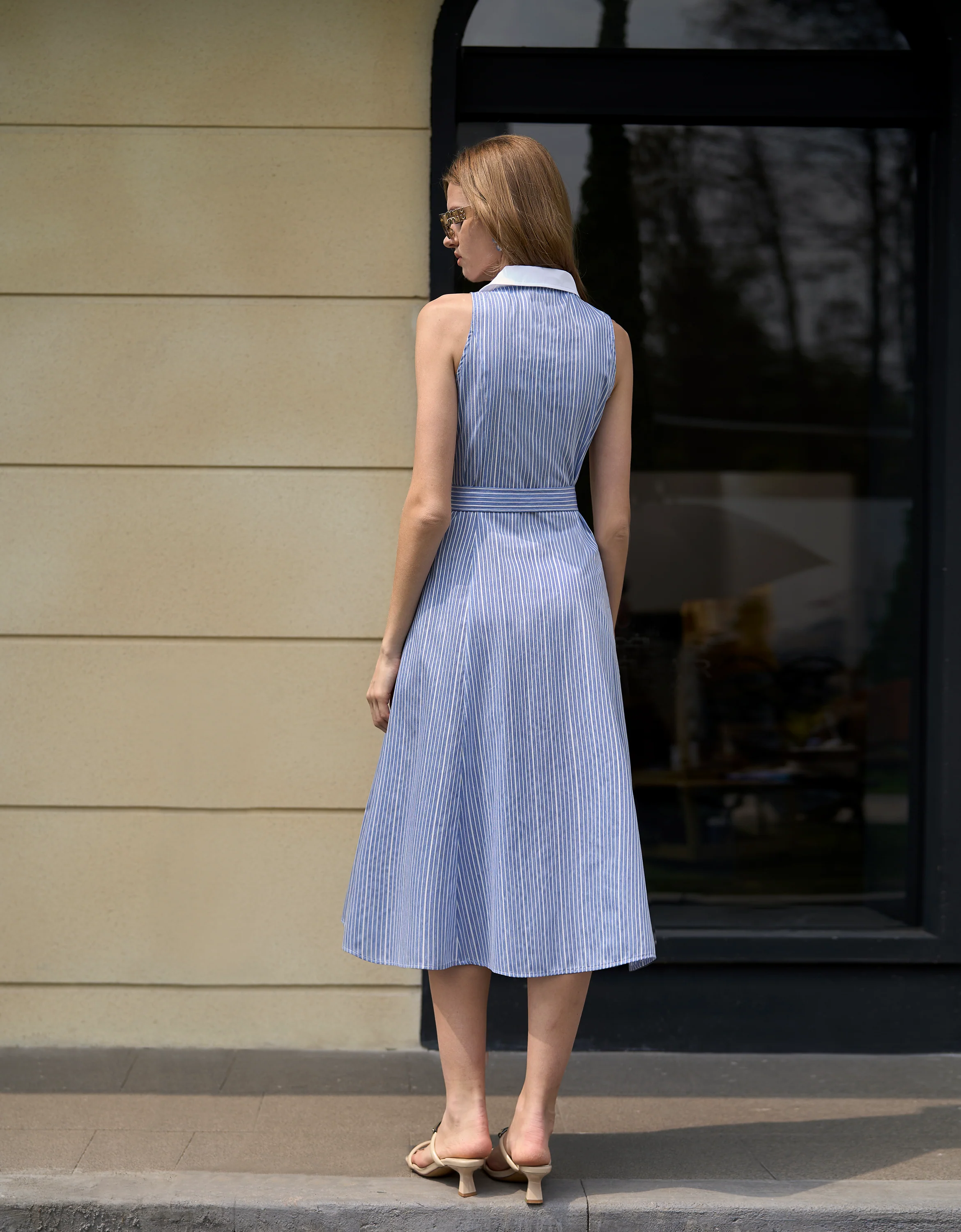 Contrast Collar Striped Midi Dress - Image 3