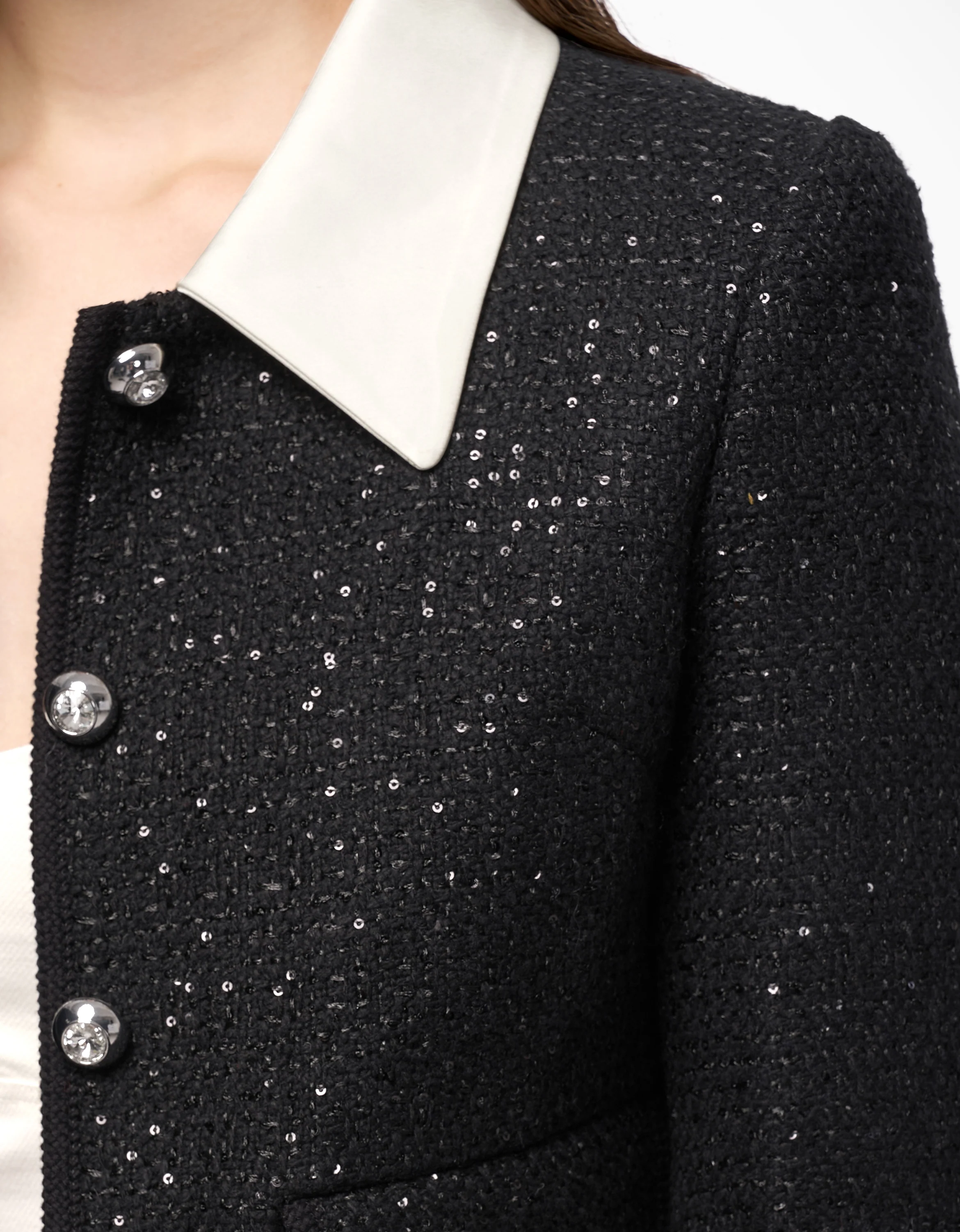 Contrast Collar Tweed Jacket - Image 4