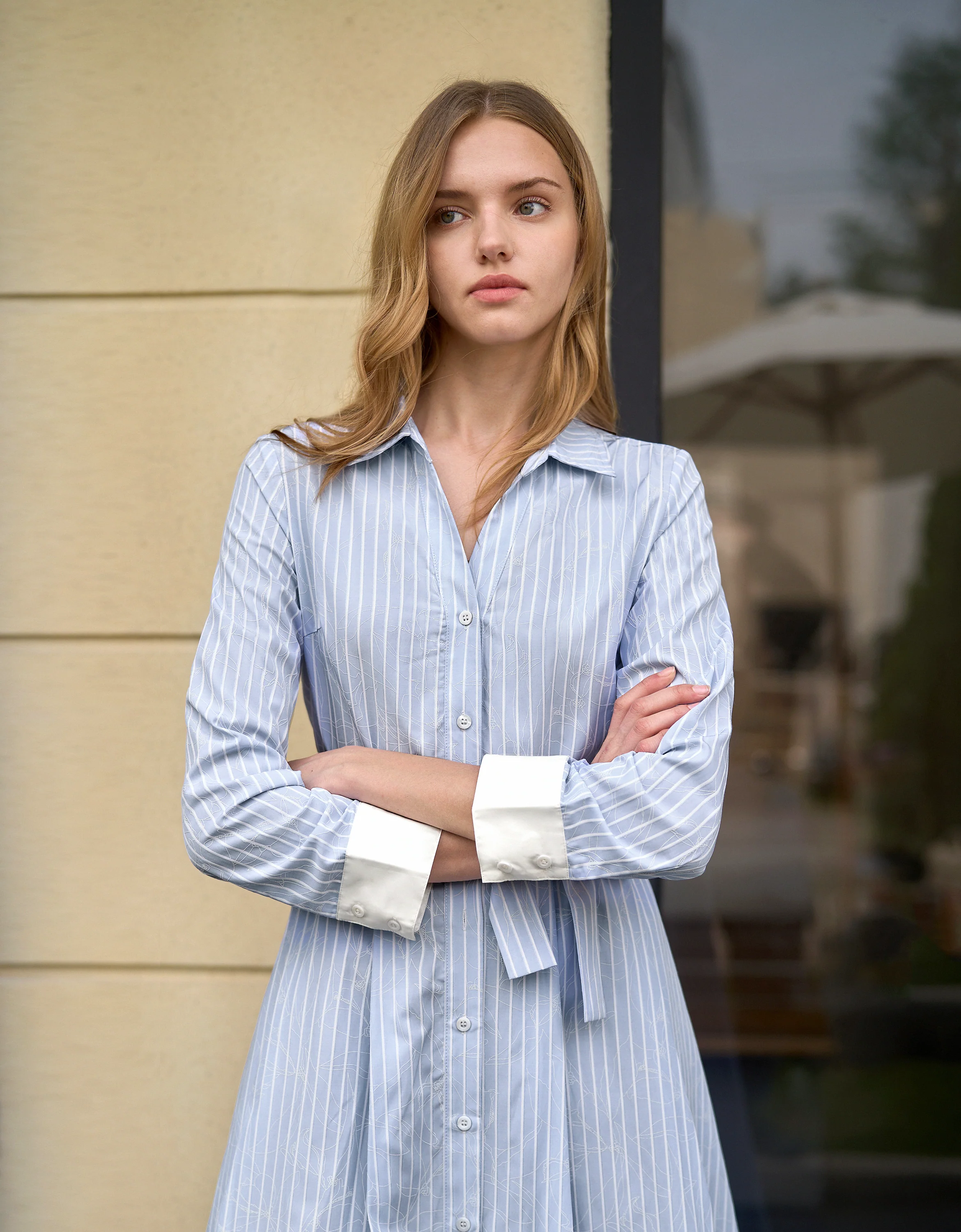 Contrast Cuffs Floral Stripe Dress - Image 5