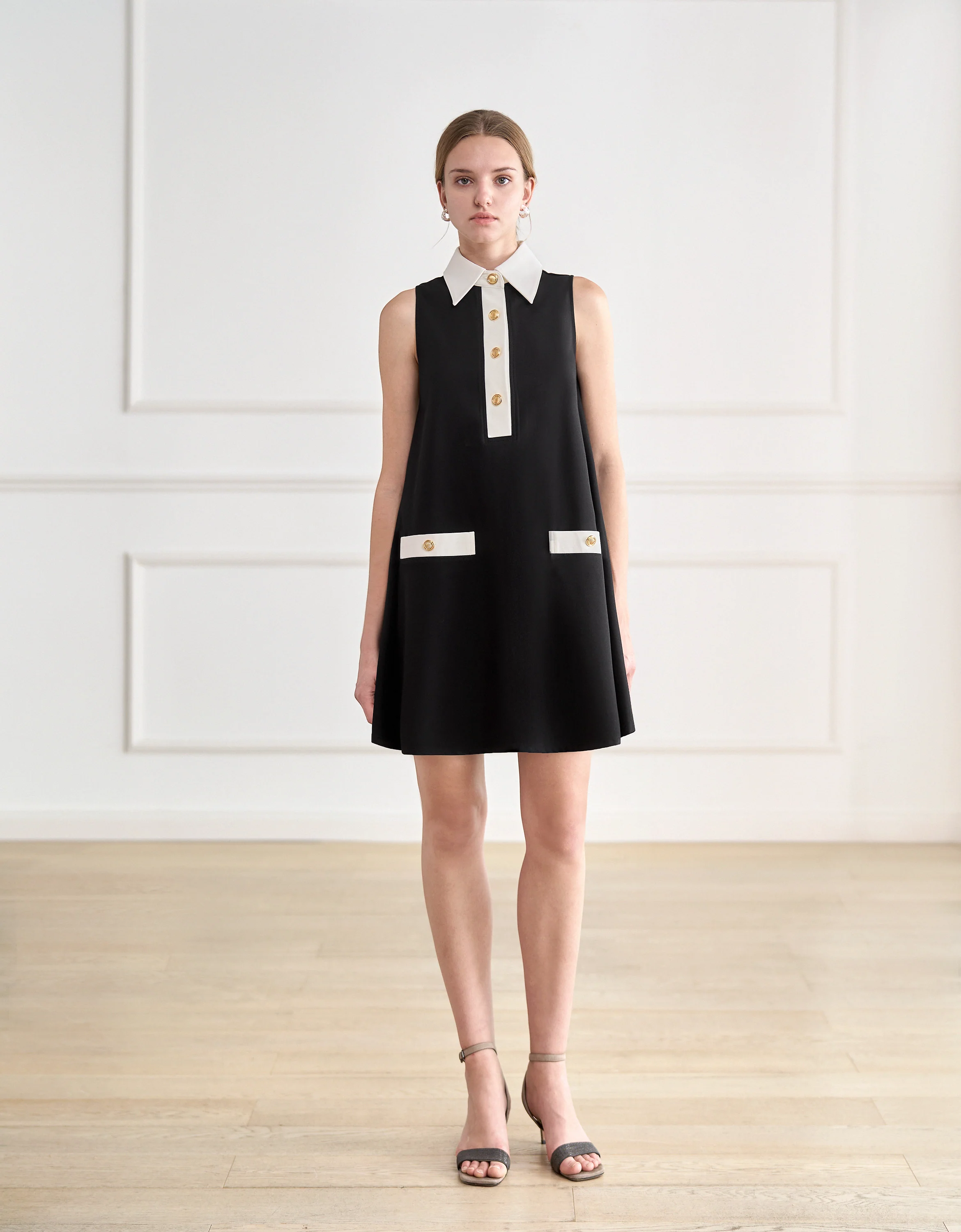 Contrast Detail A-line Sleeveless Dress - Image 2