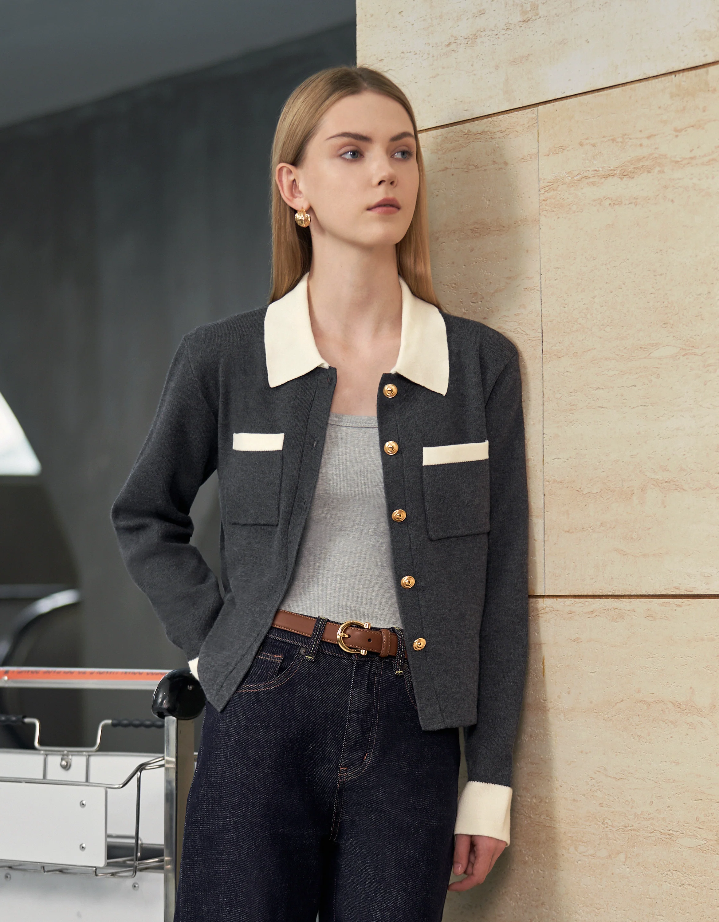 Contrast Detail Button Front Jacket - Image 4