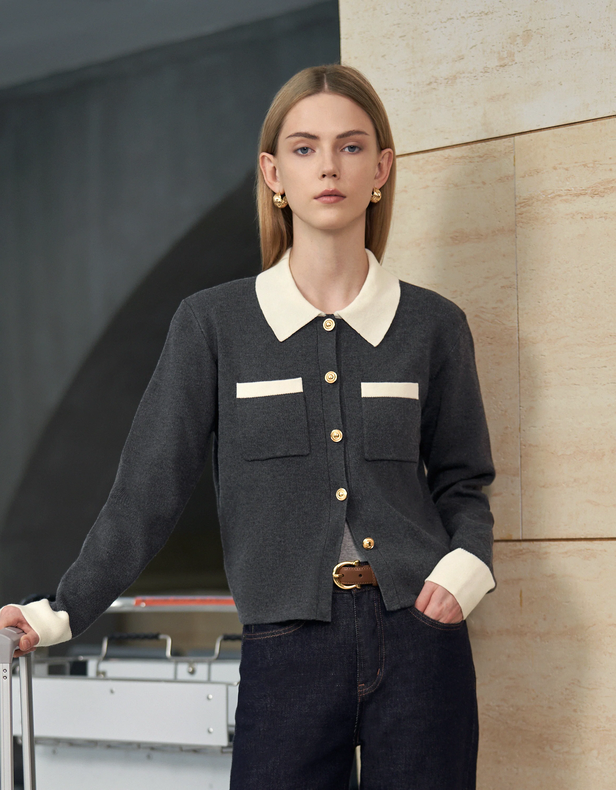 Contrast Detail Button Front Jacket - Image 5