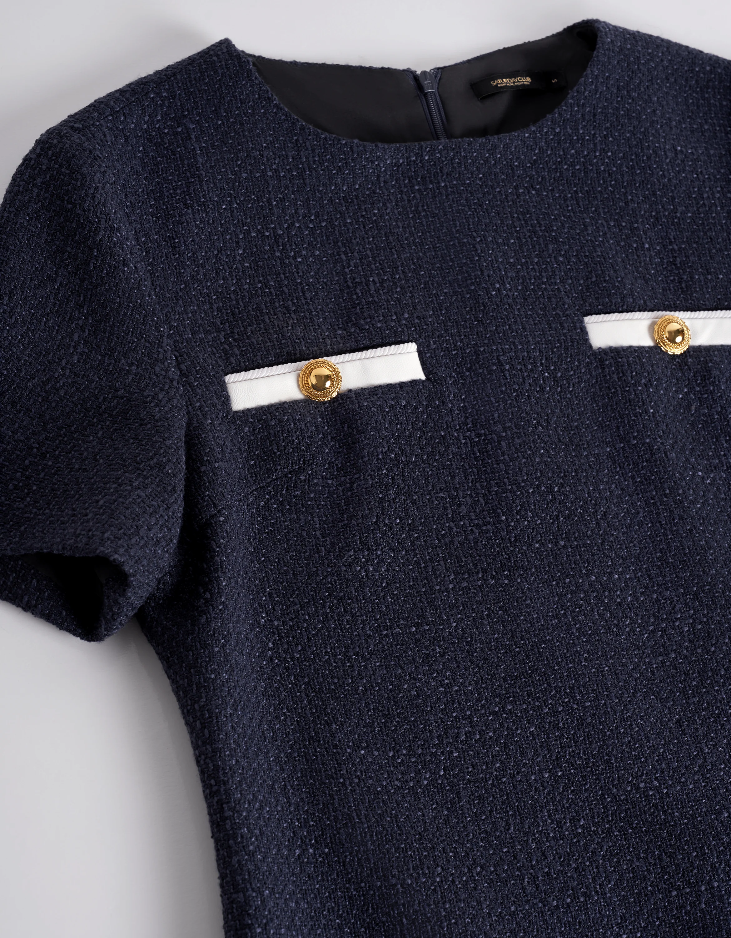 Contrast Detail Short Sleeve Tweed Dress - Image 7
