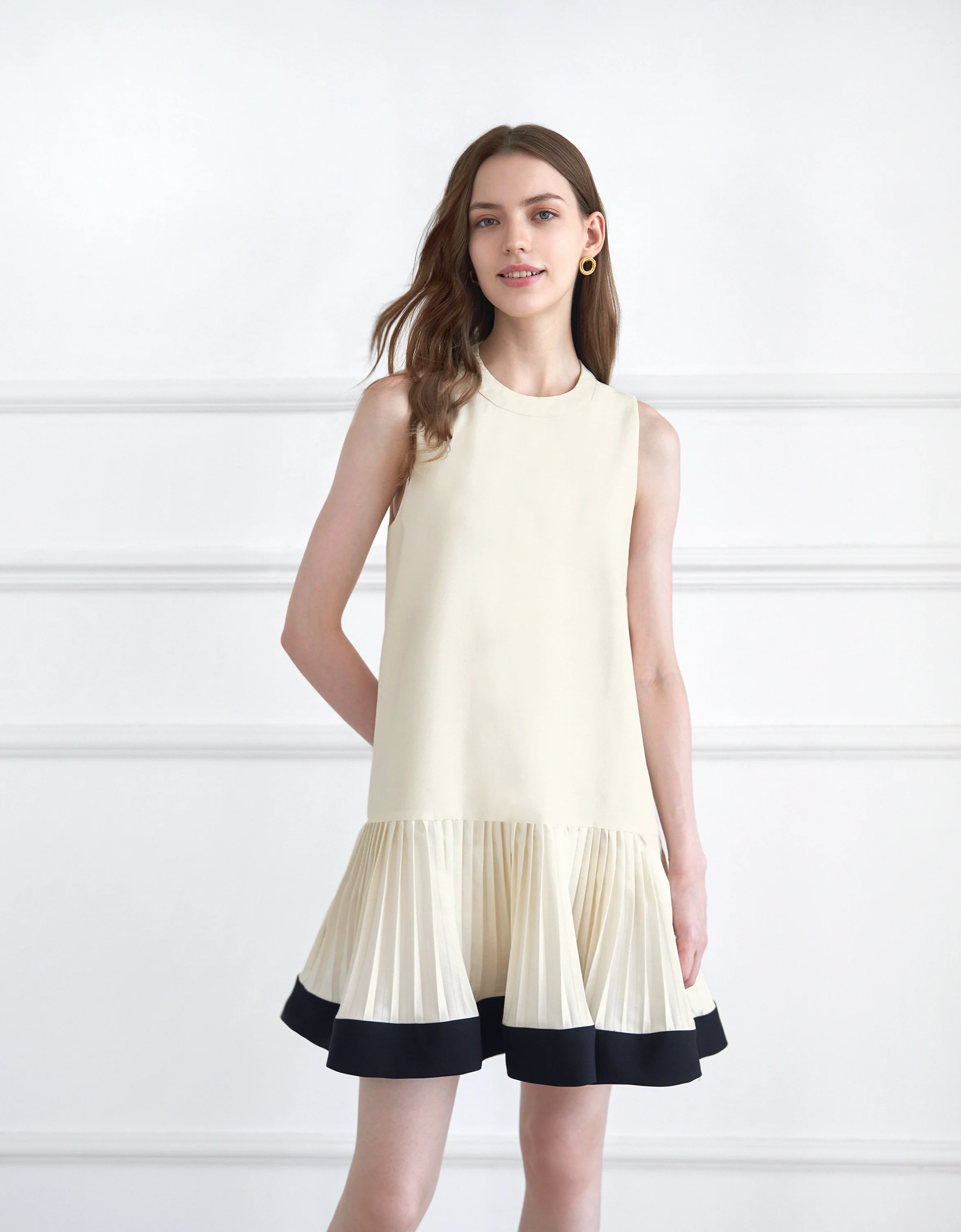 Contrast Hem Pleated Drop Waist Dress - Image 14