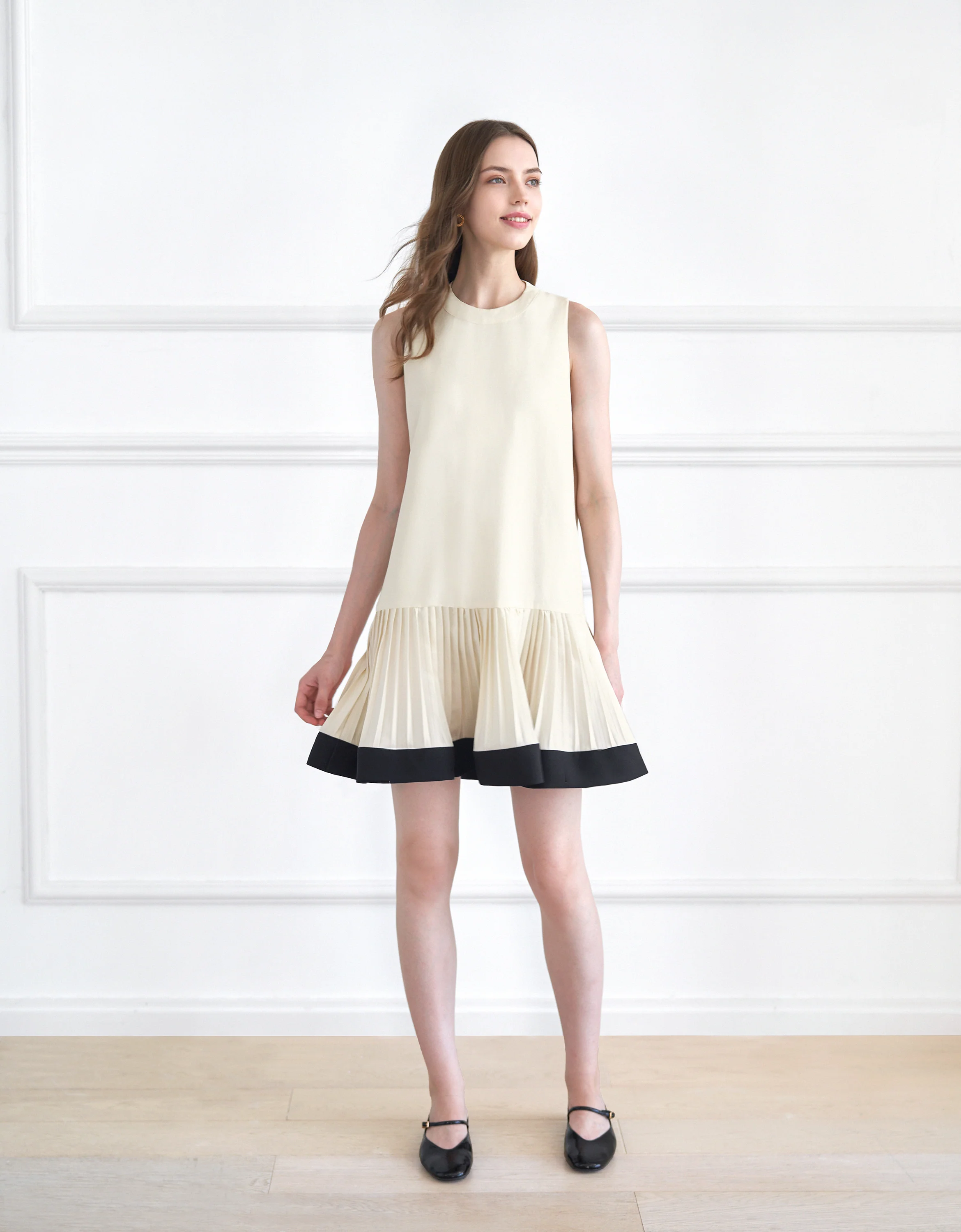 Contrast Hem Pleated Drop Waist Dress - Image 15