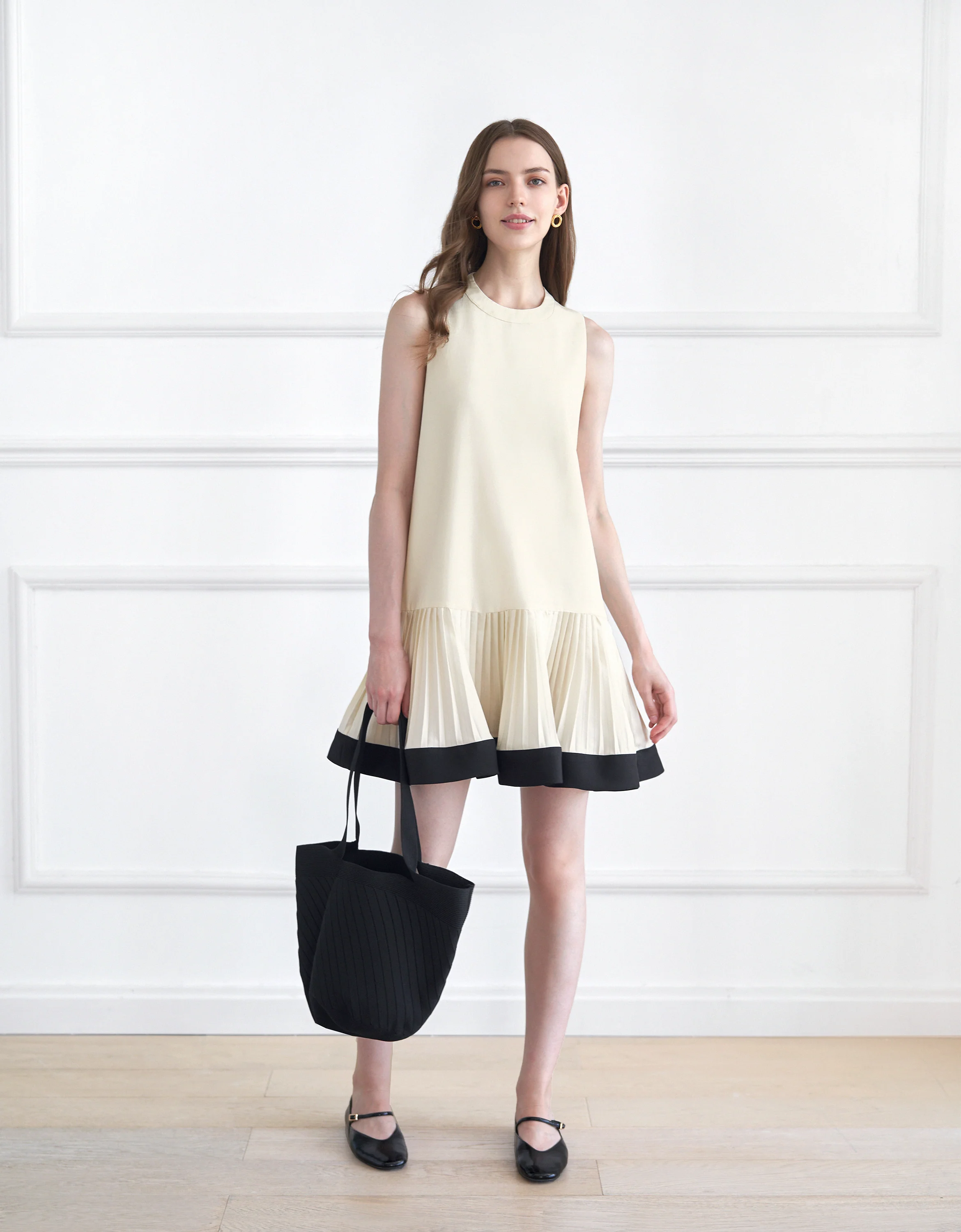 Contrast Hem Pleated Drop Waist Dress - Image 17