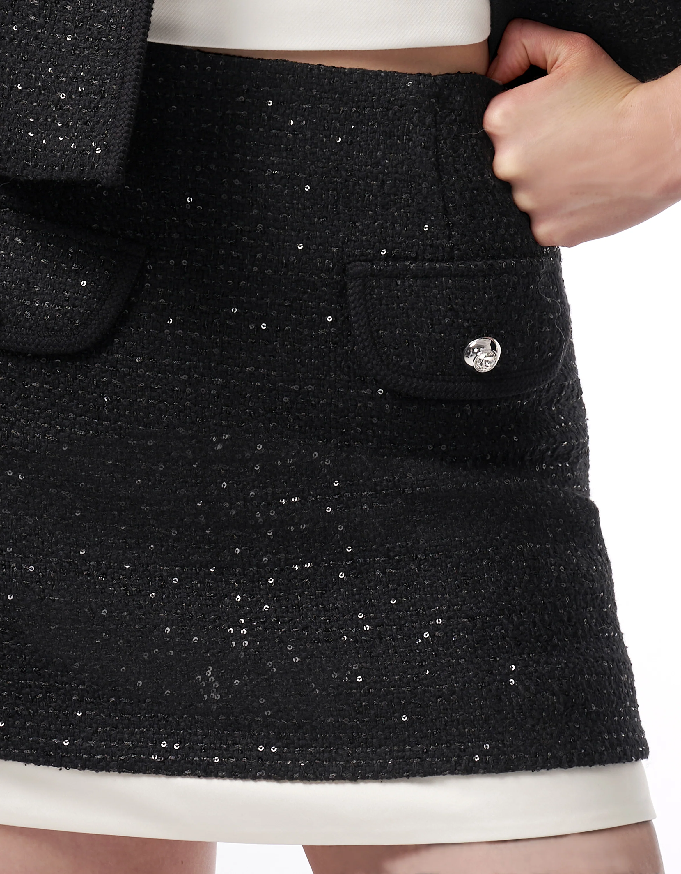 Contrast Hem Tweed Skirt - Image 4