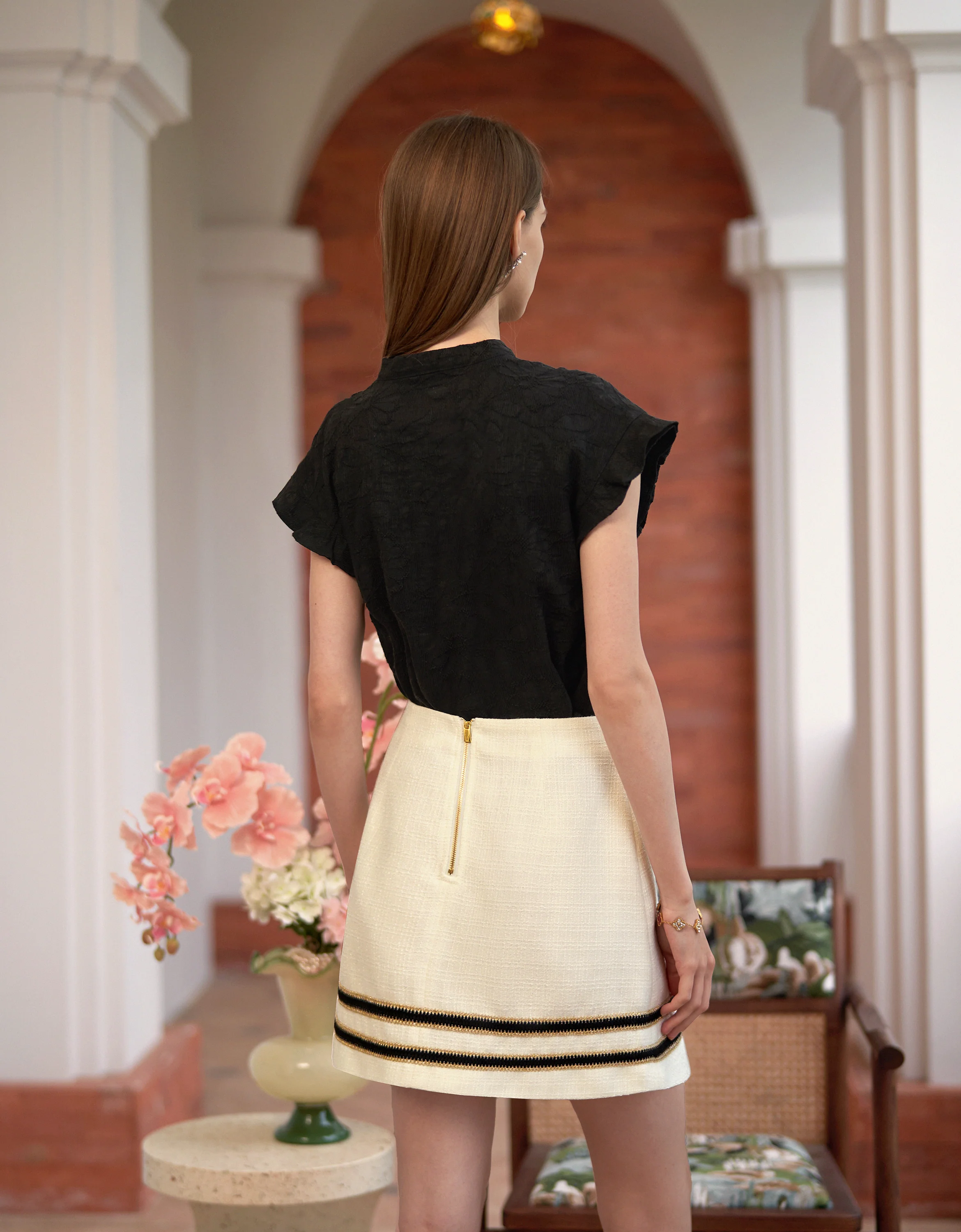 Contrast Piping Tweed Skirt - Image 3