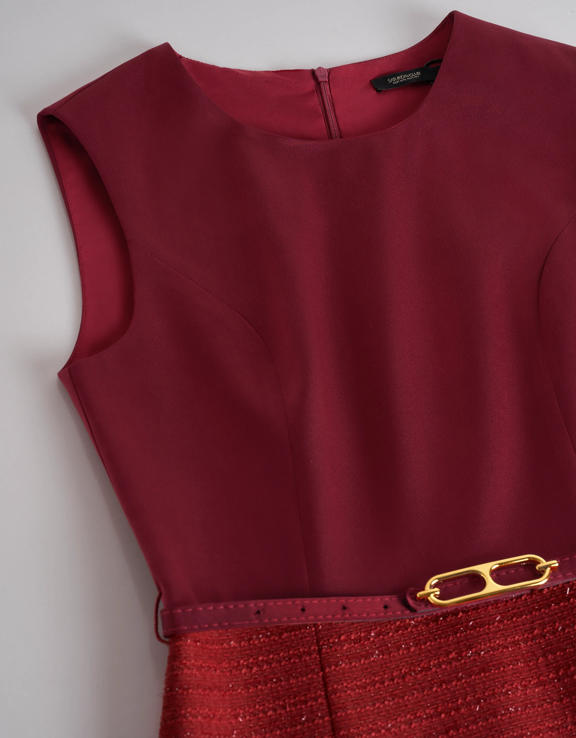 Contrast Textured Skirt Sleeveless Midi Dress - Image 5
