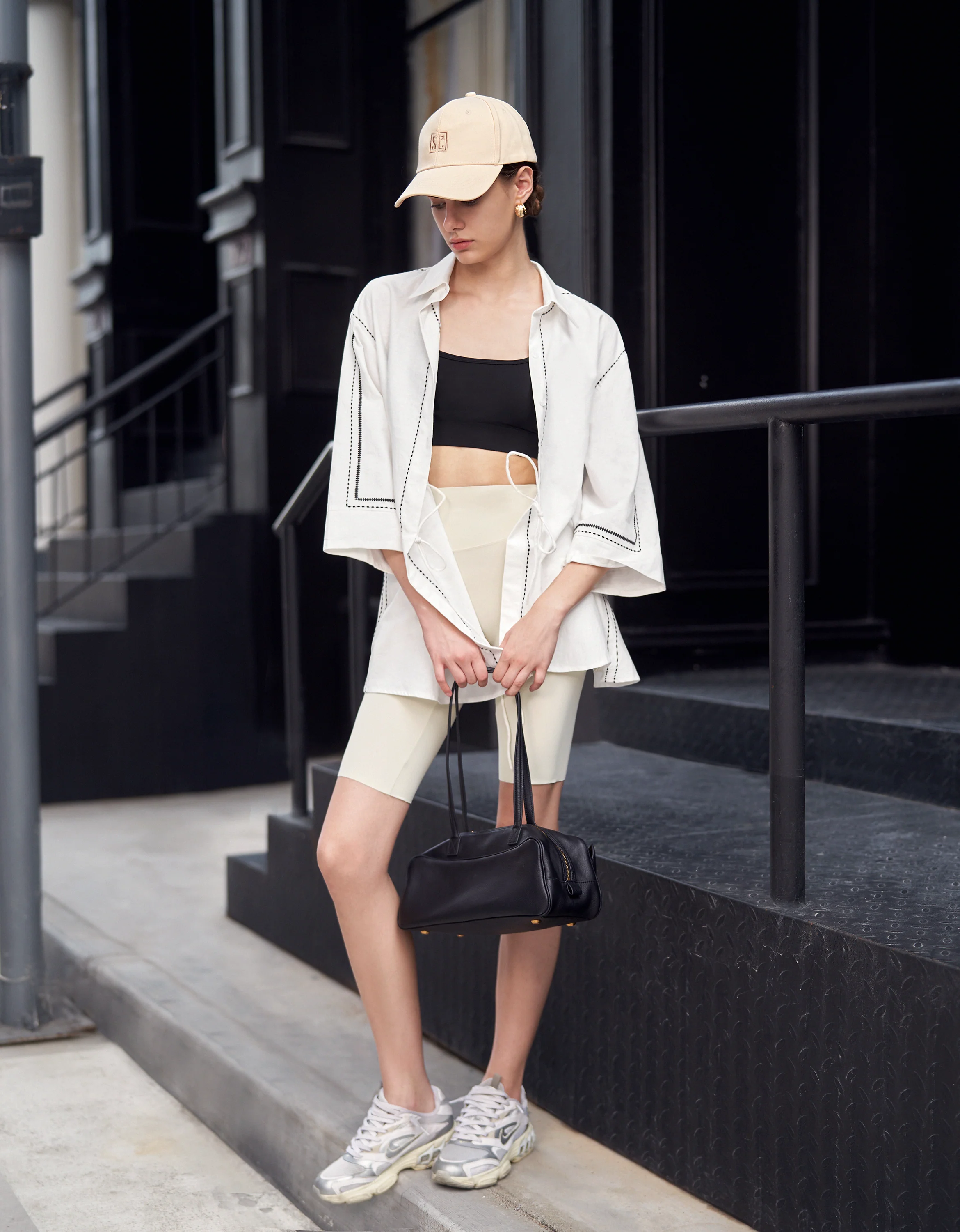 Contrast Topstitch Asymmetric Long Sleeve Shirt - Image 6