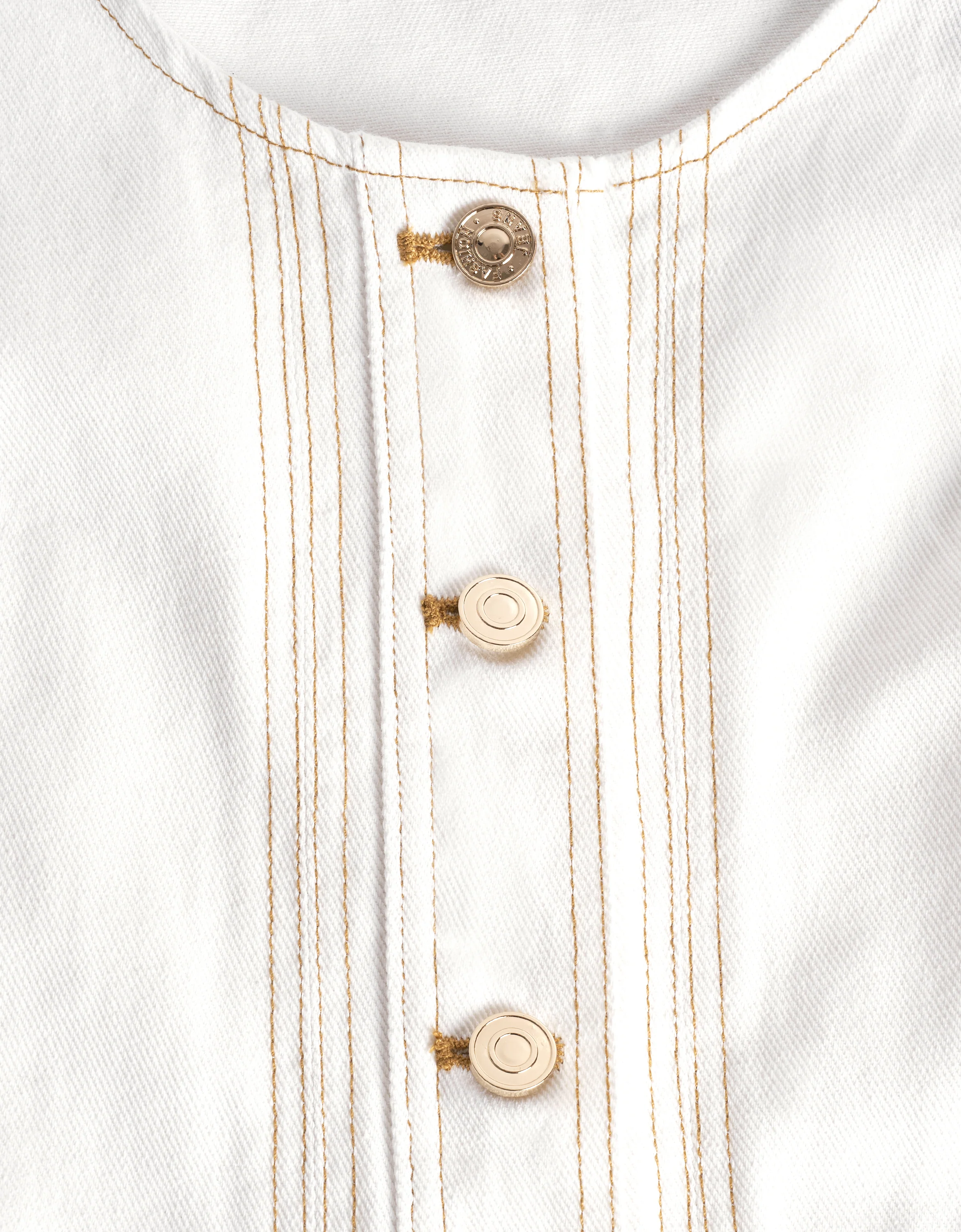 Contrast Topstitch U-neck Denim Dress - Image 13