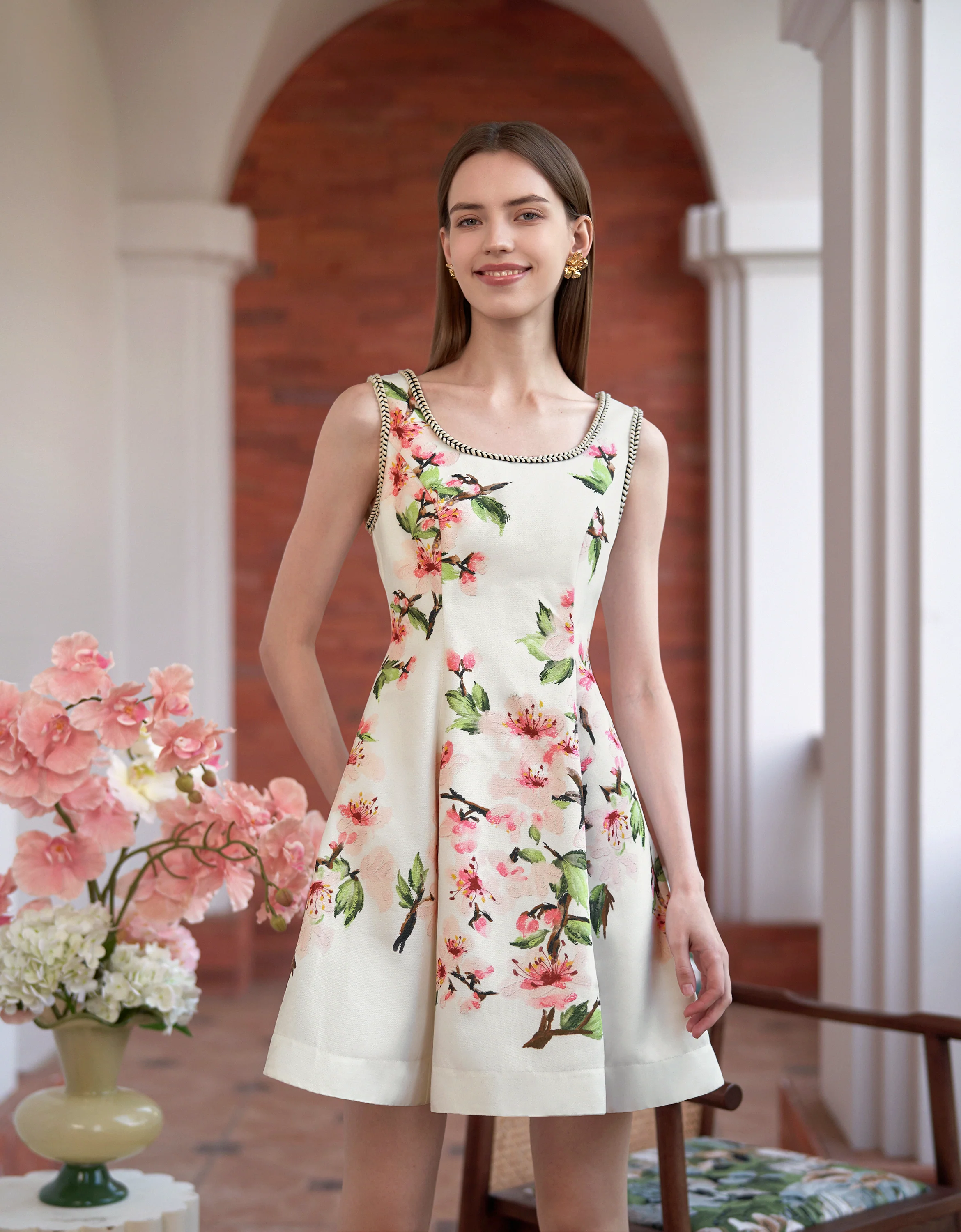 Contrast Trim A-line Floral Dress - Image 2