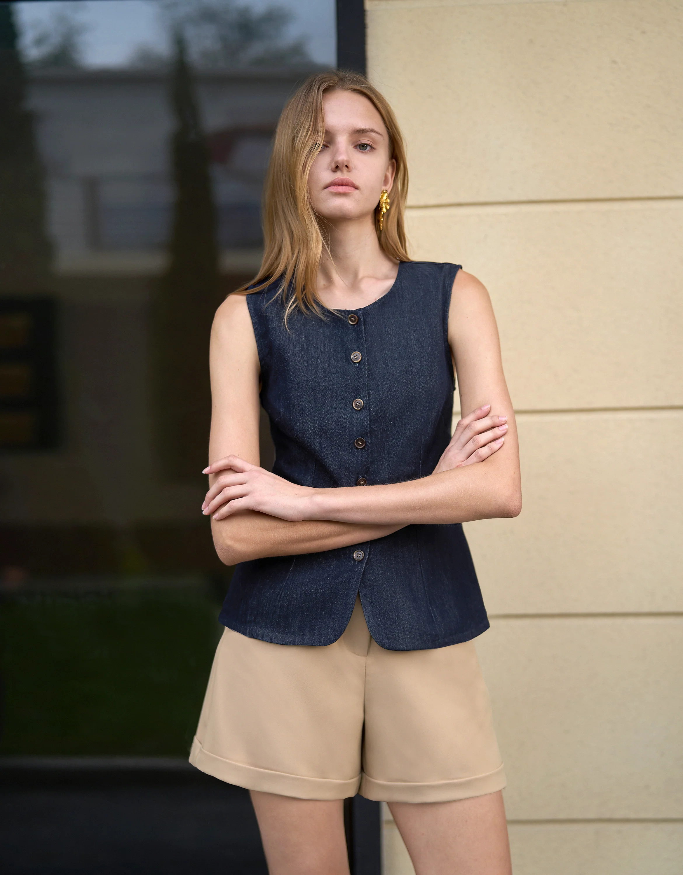 Crew Neck Denim Vest - Image 3