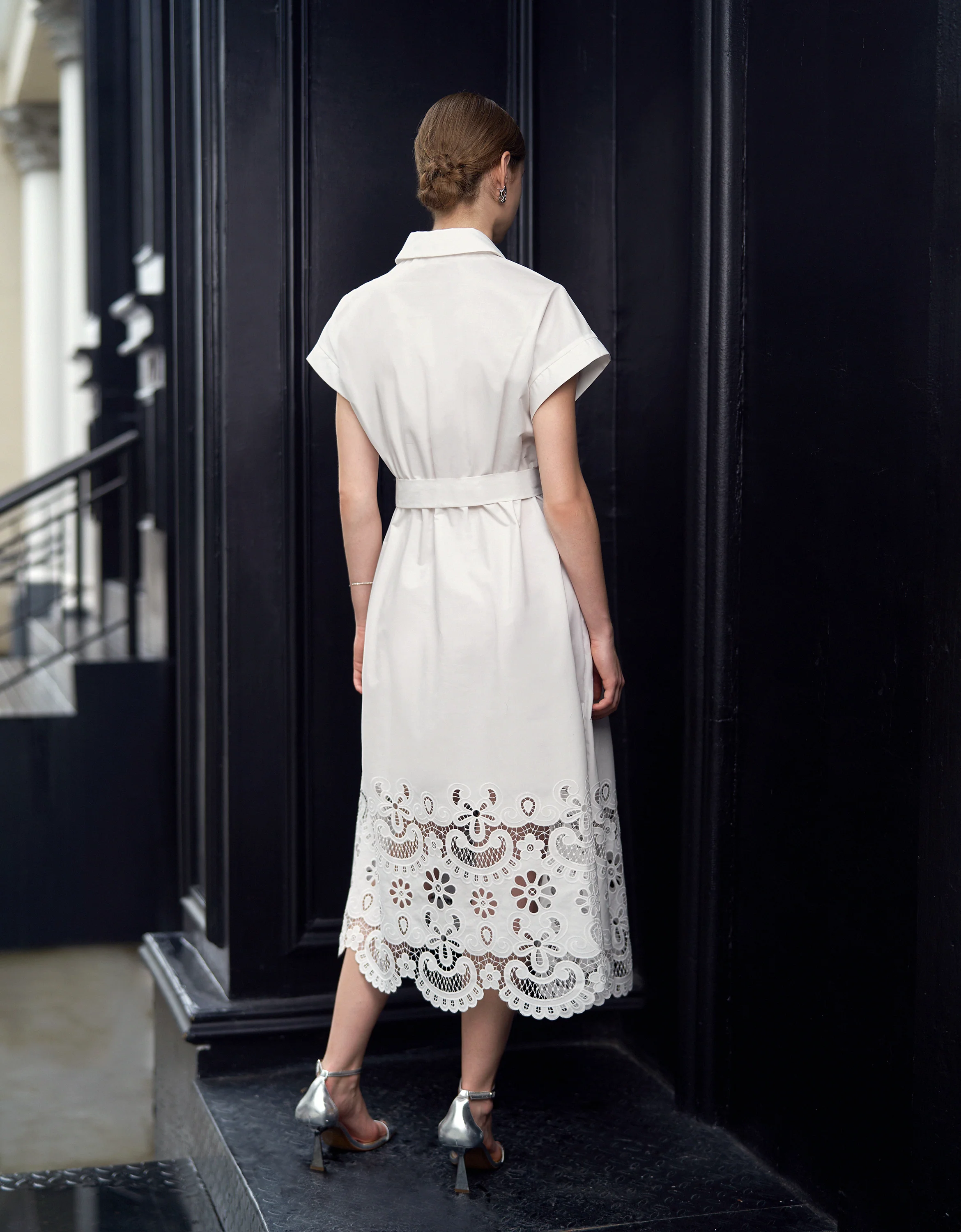 Cutwork Embroidered Hem Midi Shirt Dress - Image 4