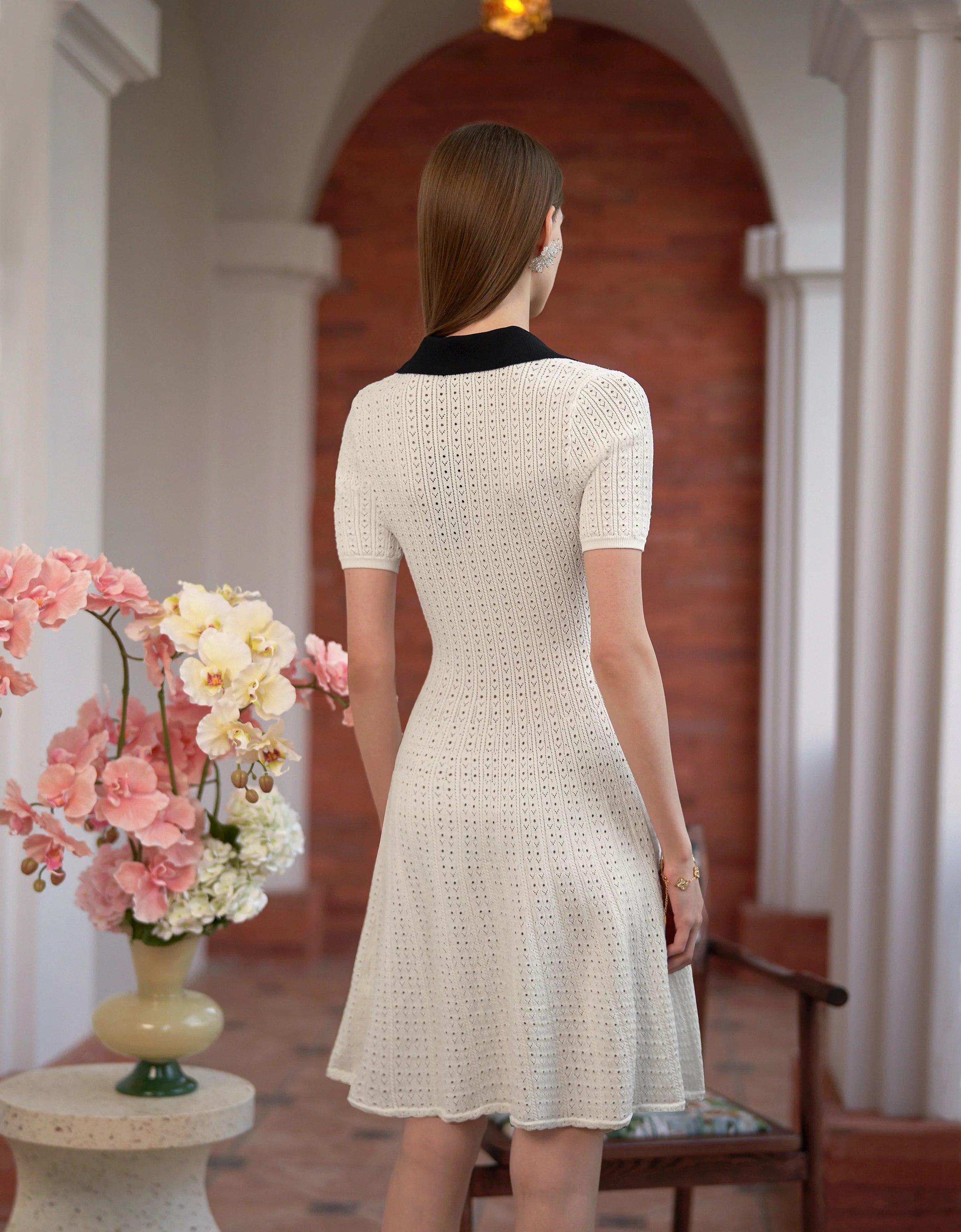Cutwork Embroidery Contrast Detail Short Sleeve Dress - Image 3