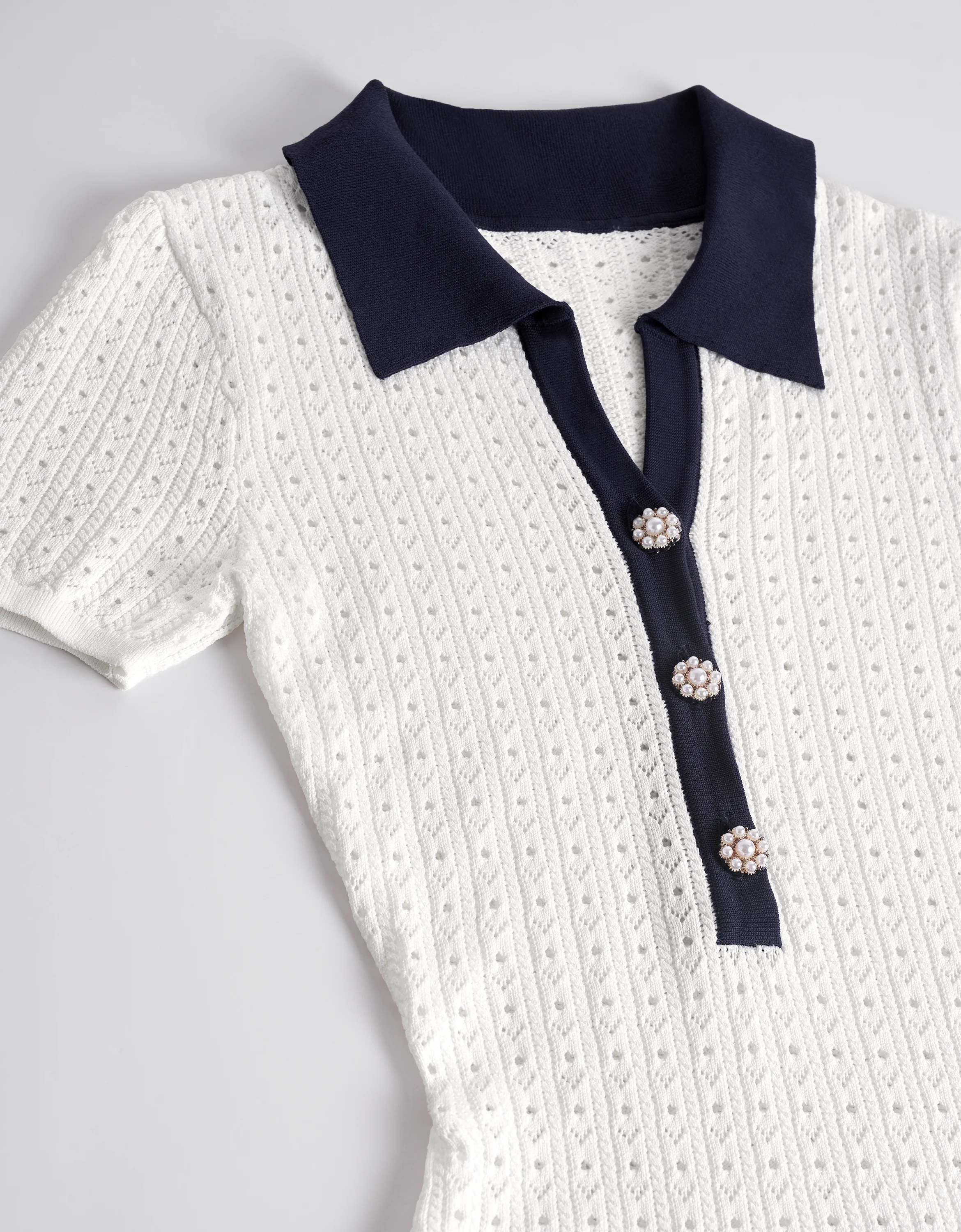 Cutwork Embroidery Contrast Detail Short Sleeve Dress - Image 4