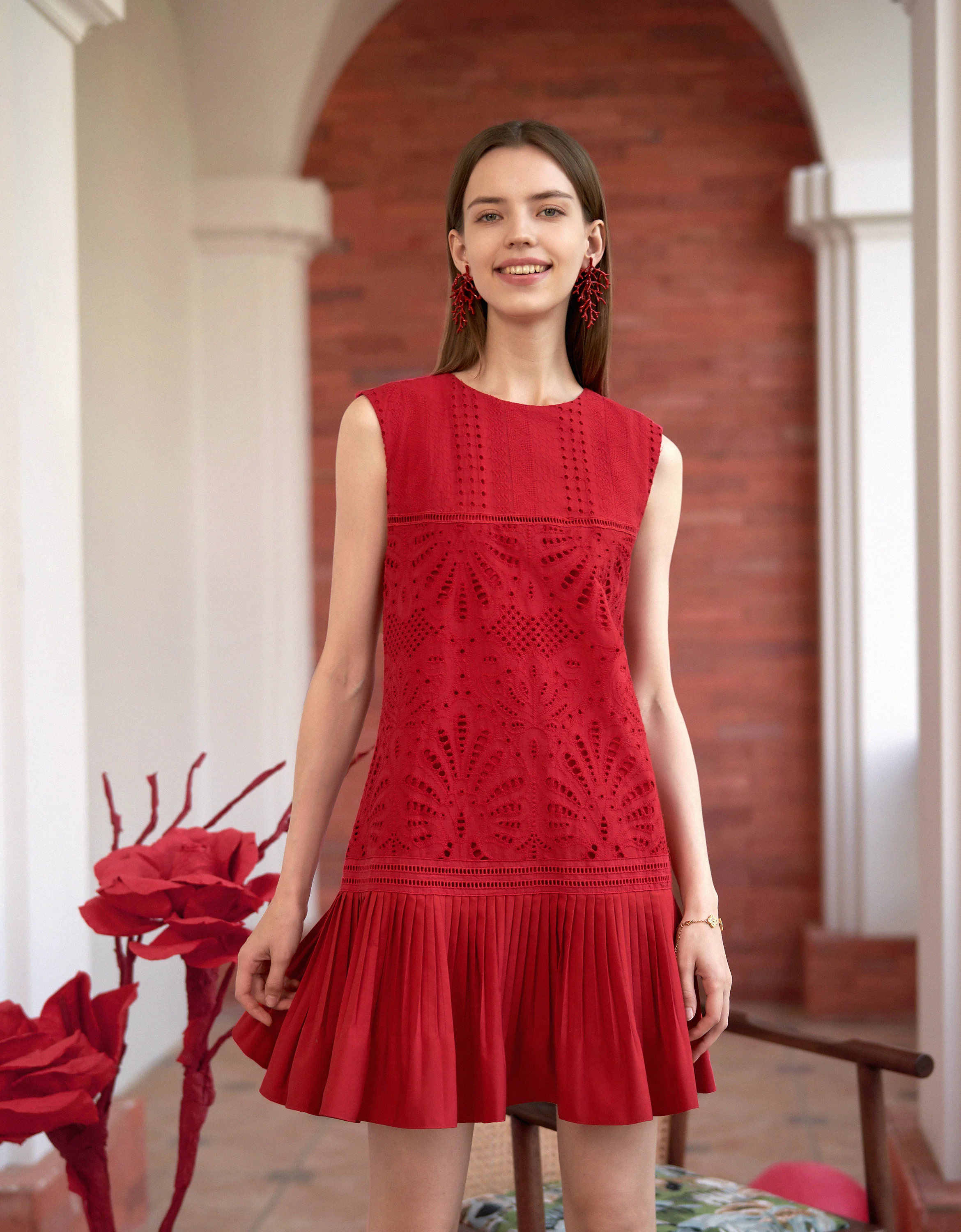 Cutwork Embroidery Pleated Dress - Image 10