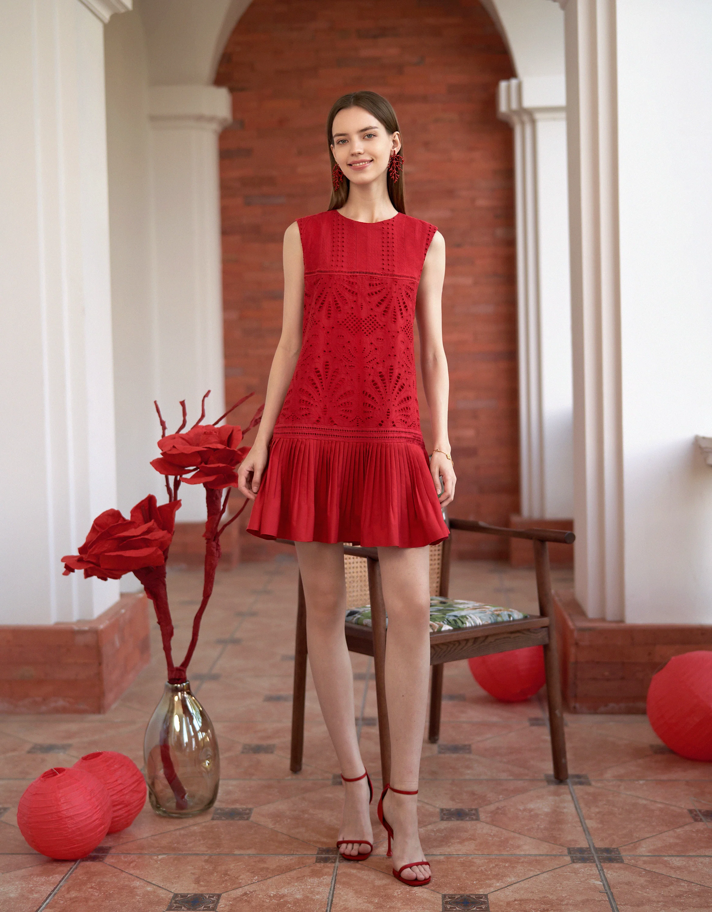 Cutwork Embroidery Pleated Dress - Image 11