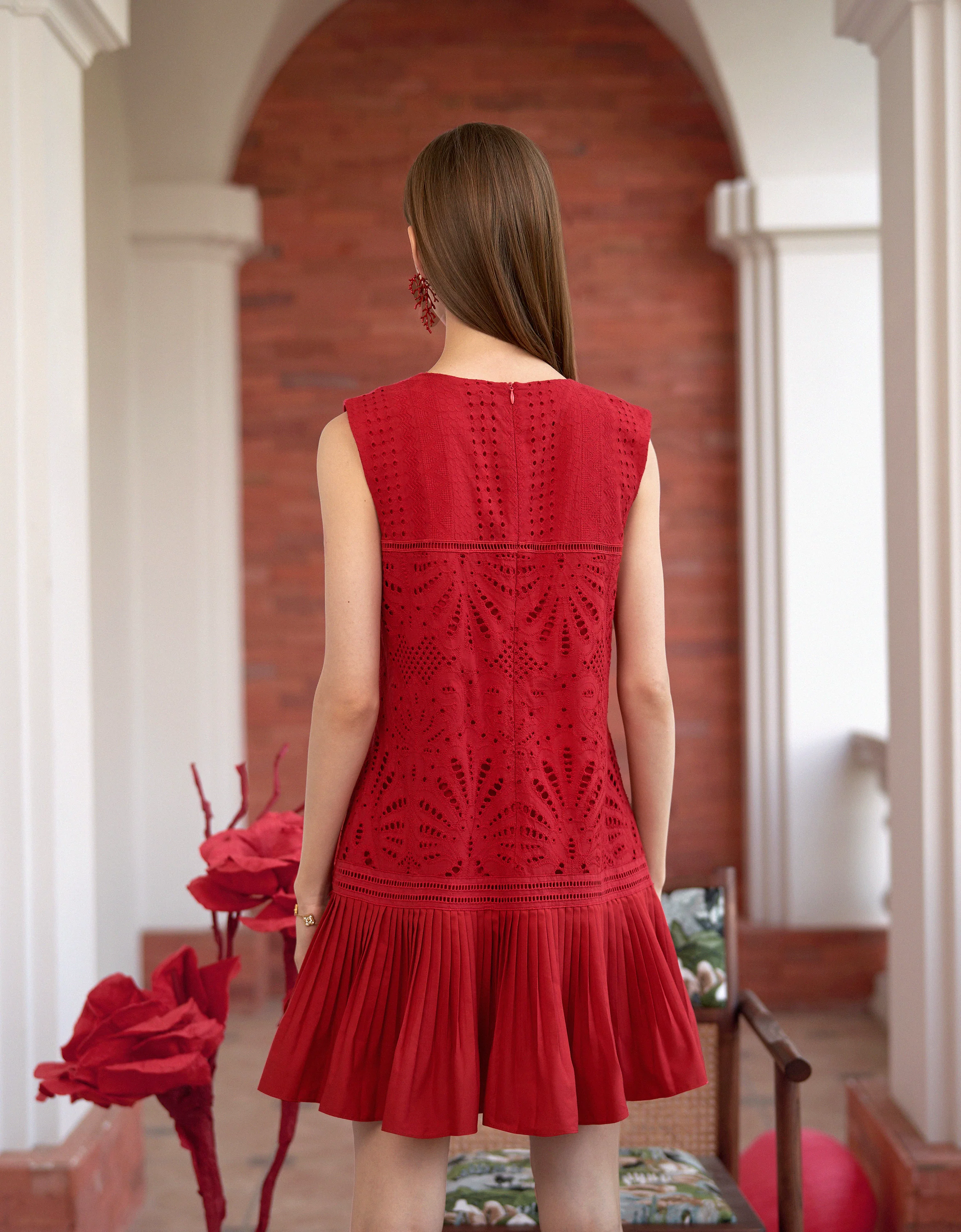 Cutwork Embroidery Pleated Dress - Image 12