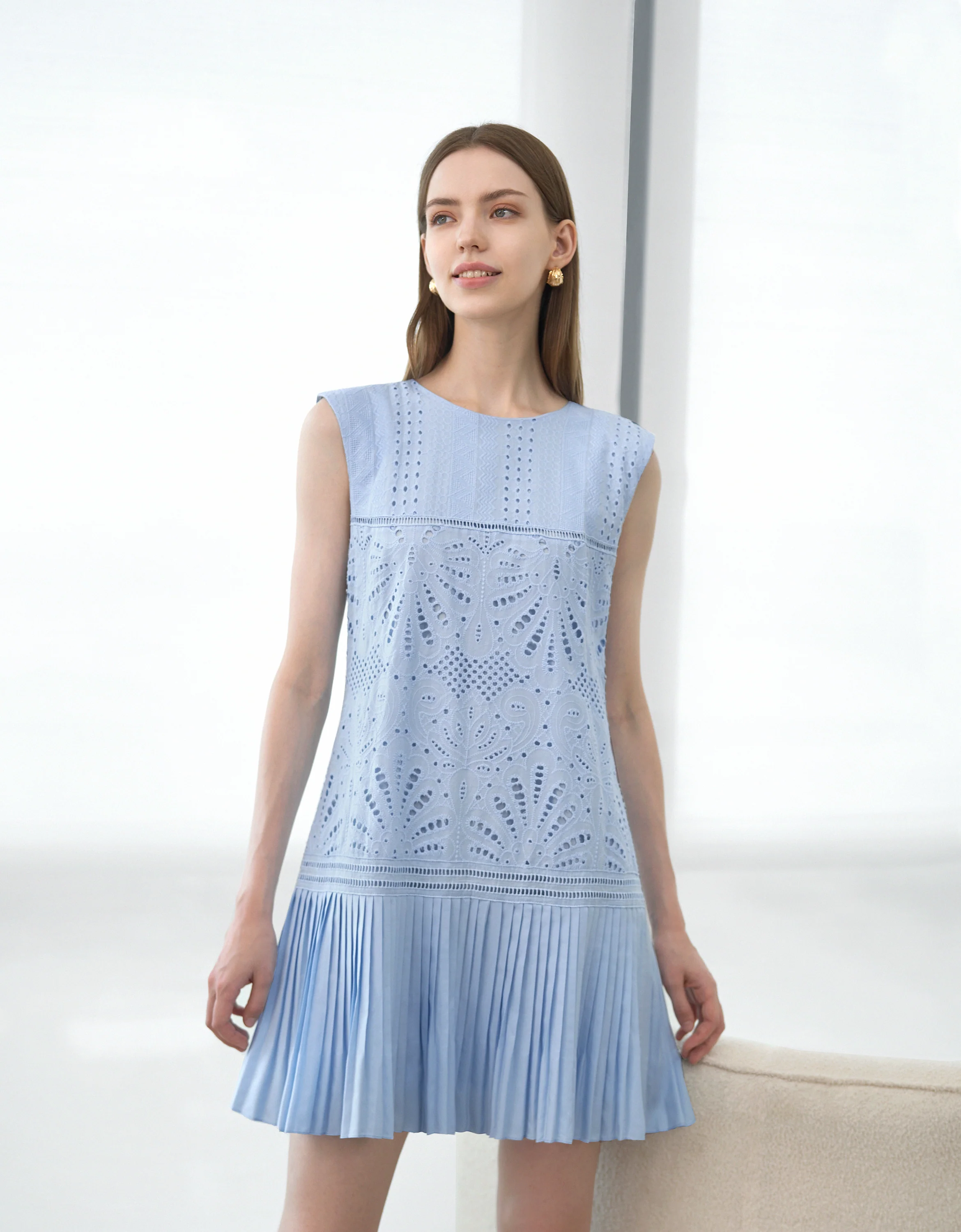 Cutwork Embroidery Pleated Dress - Image 16