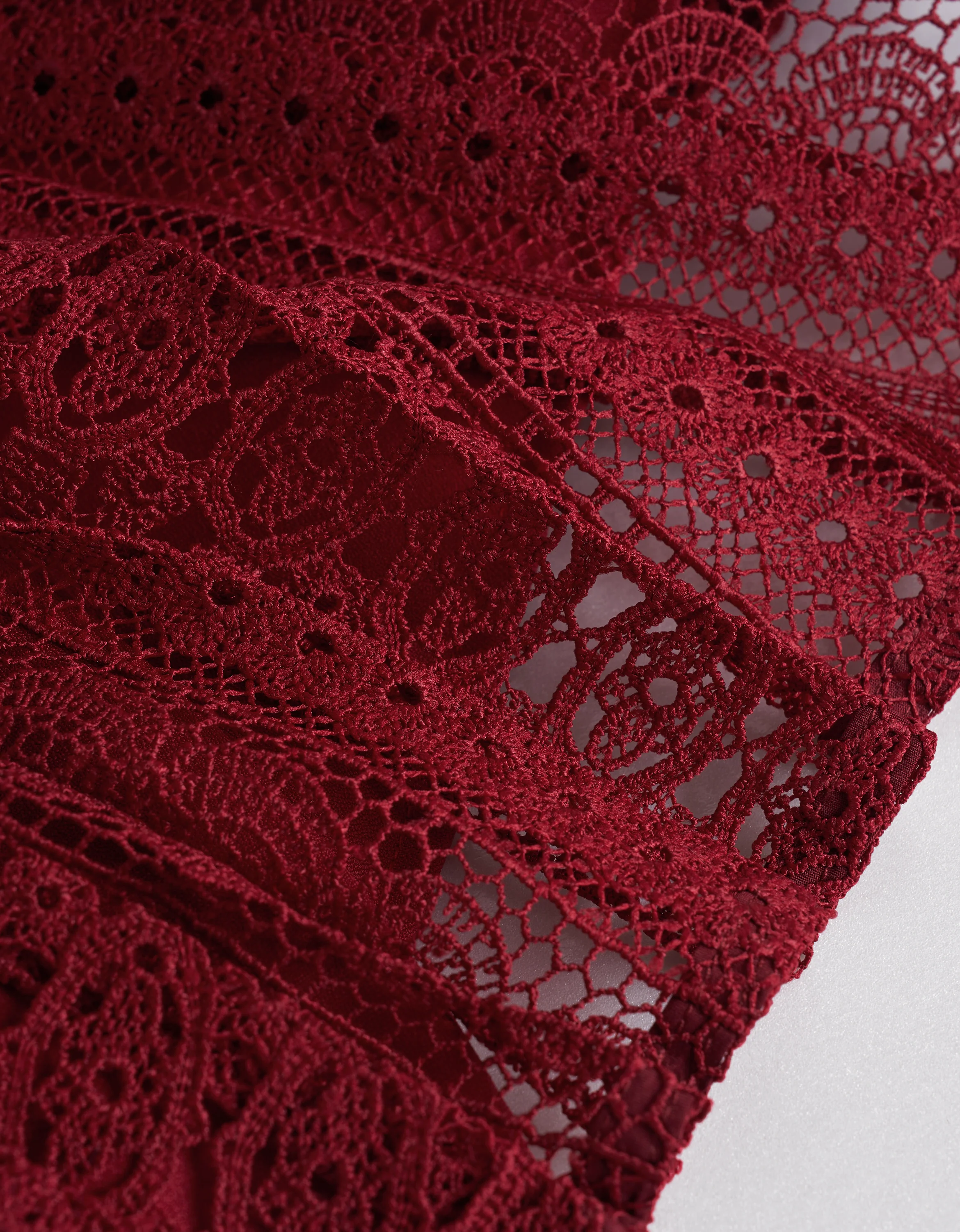 Cutwork Embroidery Round Neck Pleated Dress - Image 8