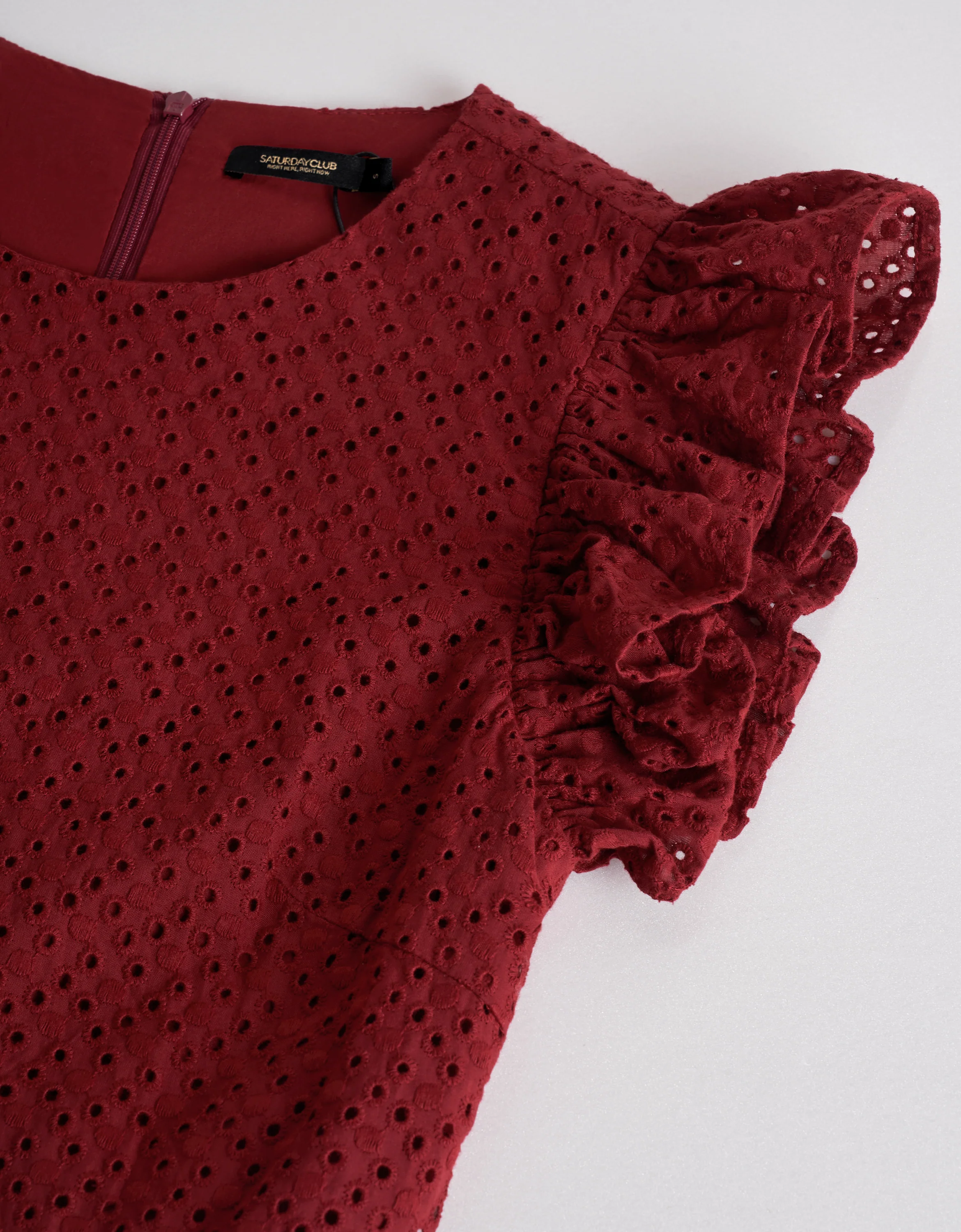 Cutwork Embroidery Ruffled Sleeves Midi Dress - Image 5