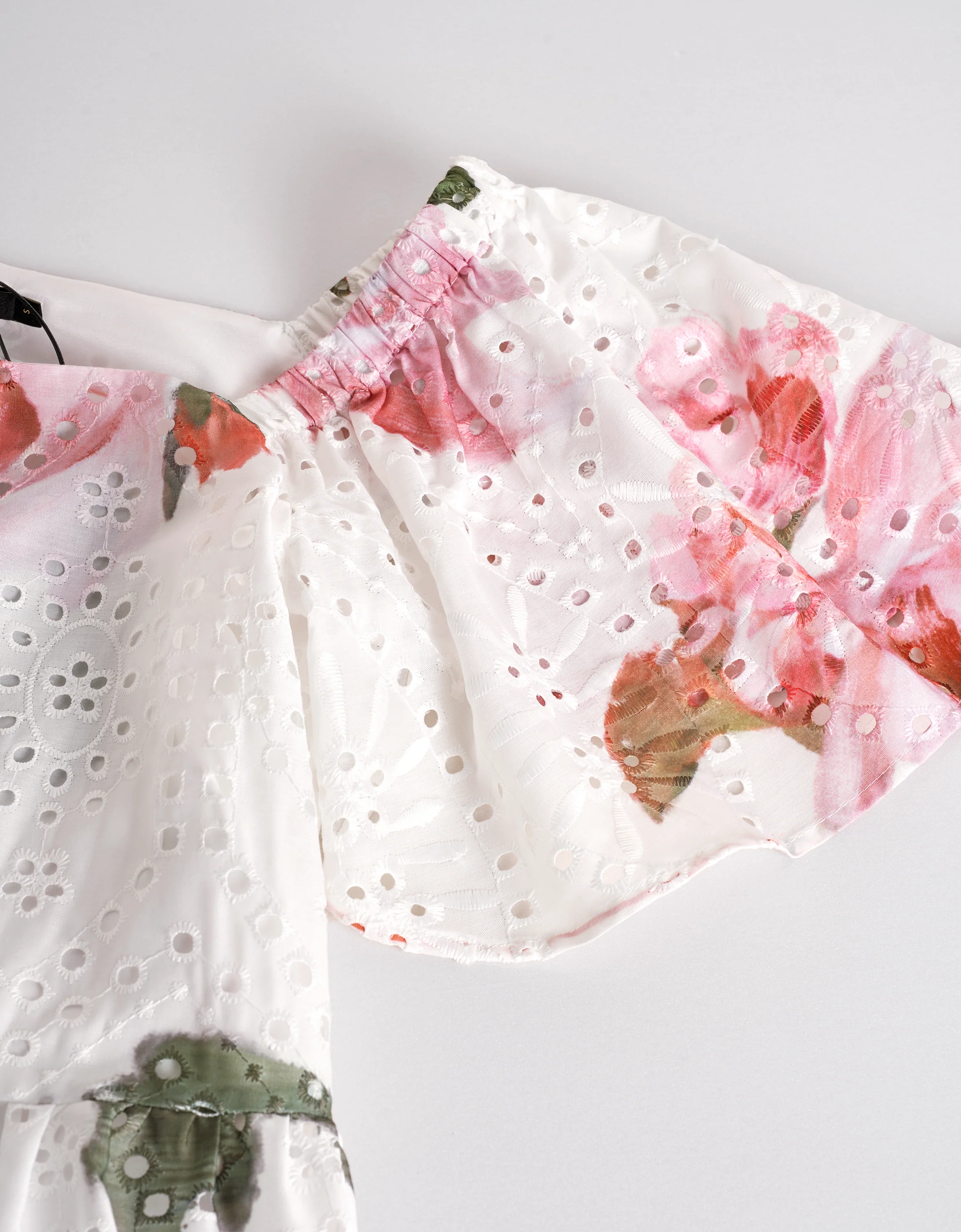 Cutwork Embroidery Square Neck Floral Print Dress - Image 7