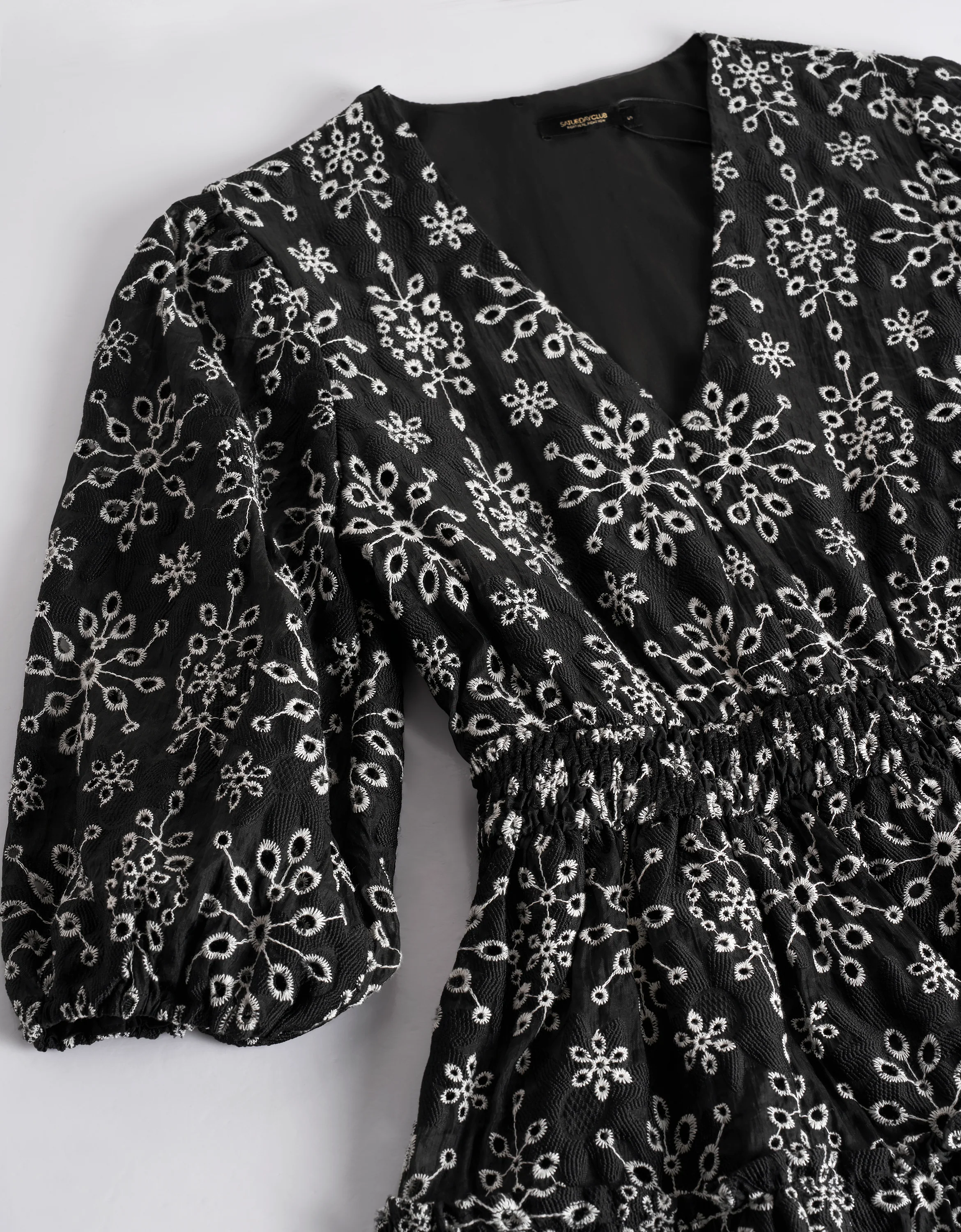 Cutwork Embroidery V-neck Tiered Dress - Image 6