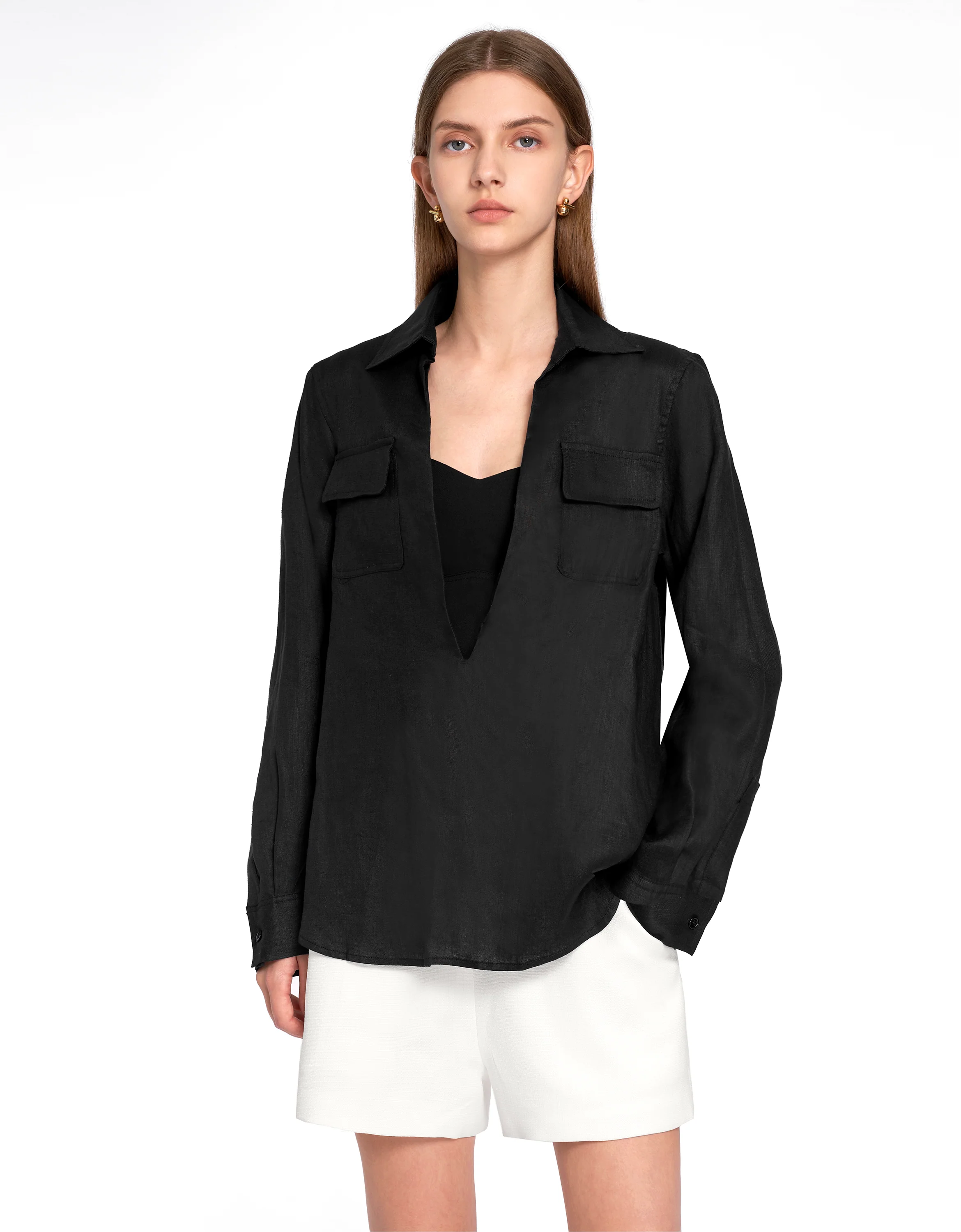 Deep V-neck Long Sleeve Shirt - Image 10