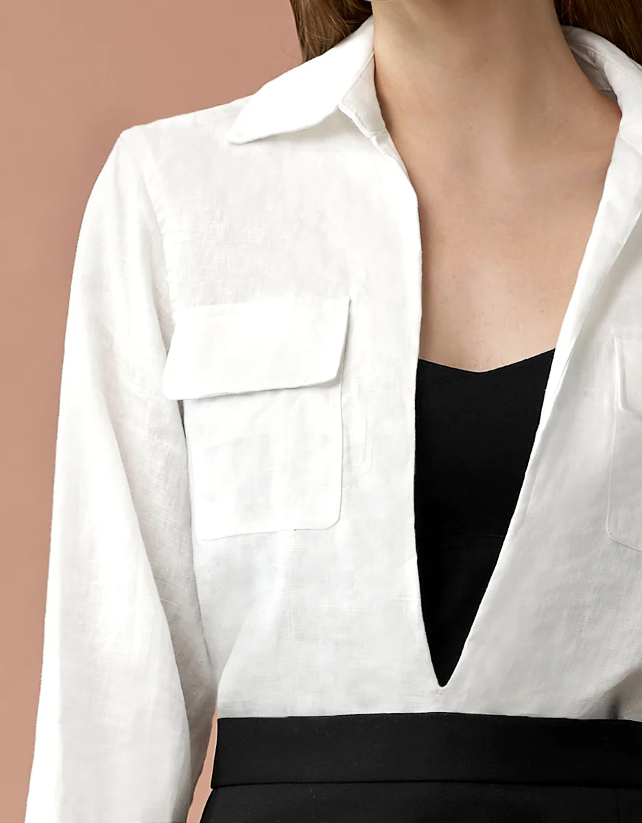 Deep V-neck Long Sleeve Shirt - Image 4