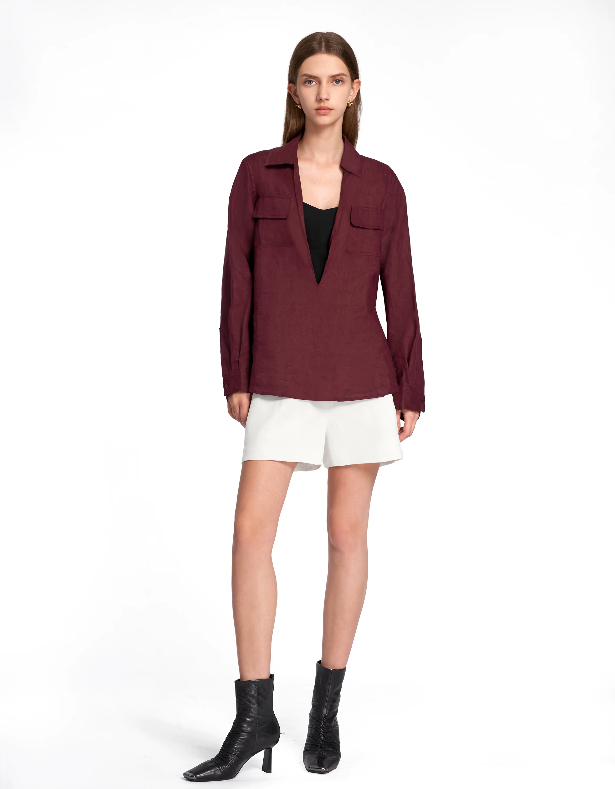 Deep V-neck Long Sleeve Shirt - Image 5
