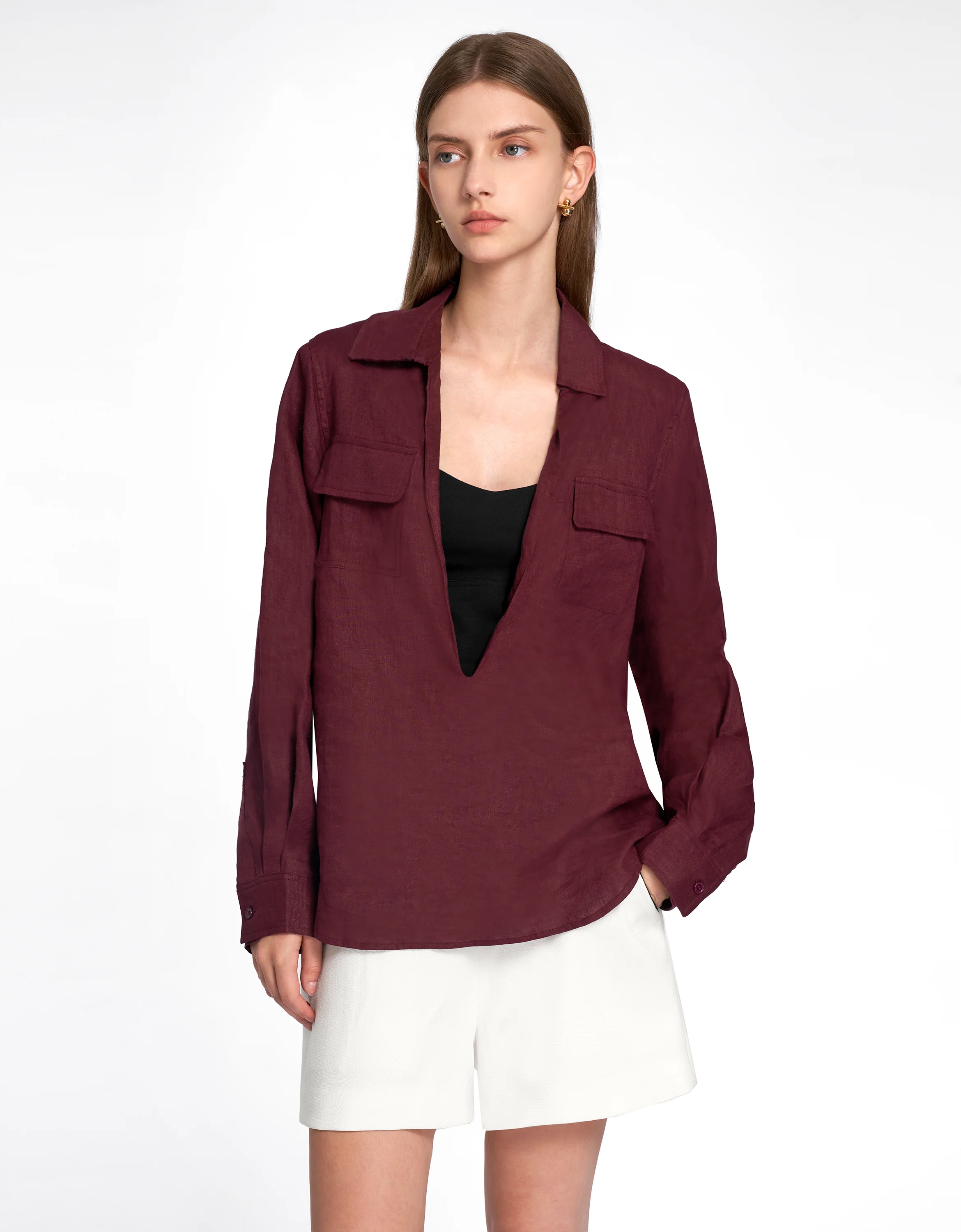 Deep V-neck Long Sleeve Shirt - Image 6