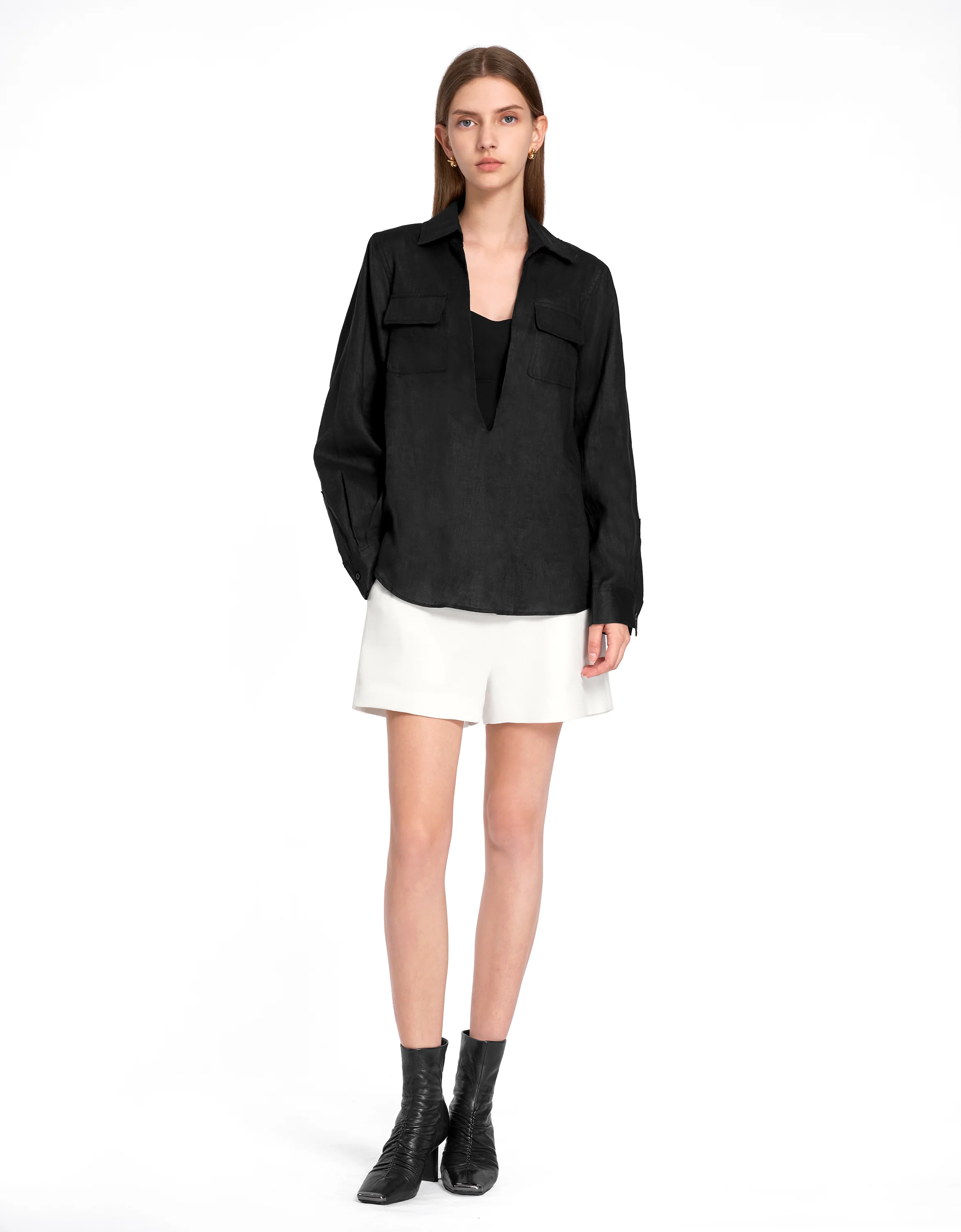 Deep V-neck Long Sleeve Shirt - Image 9