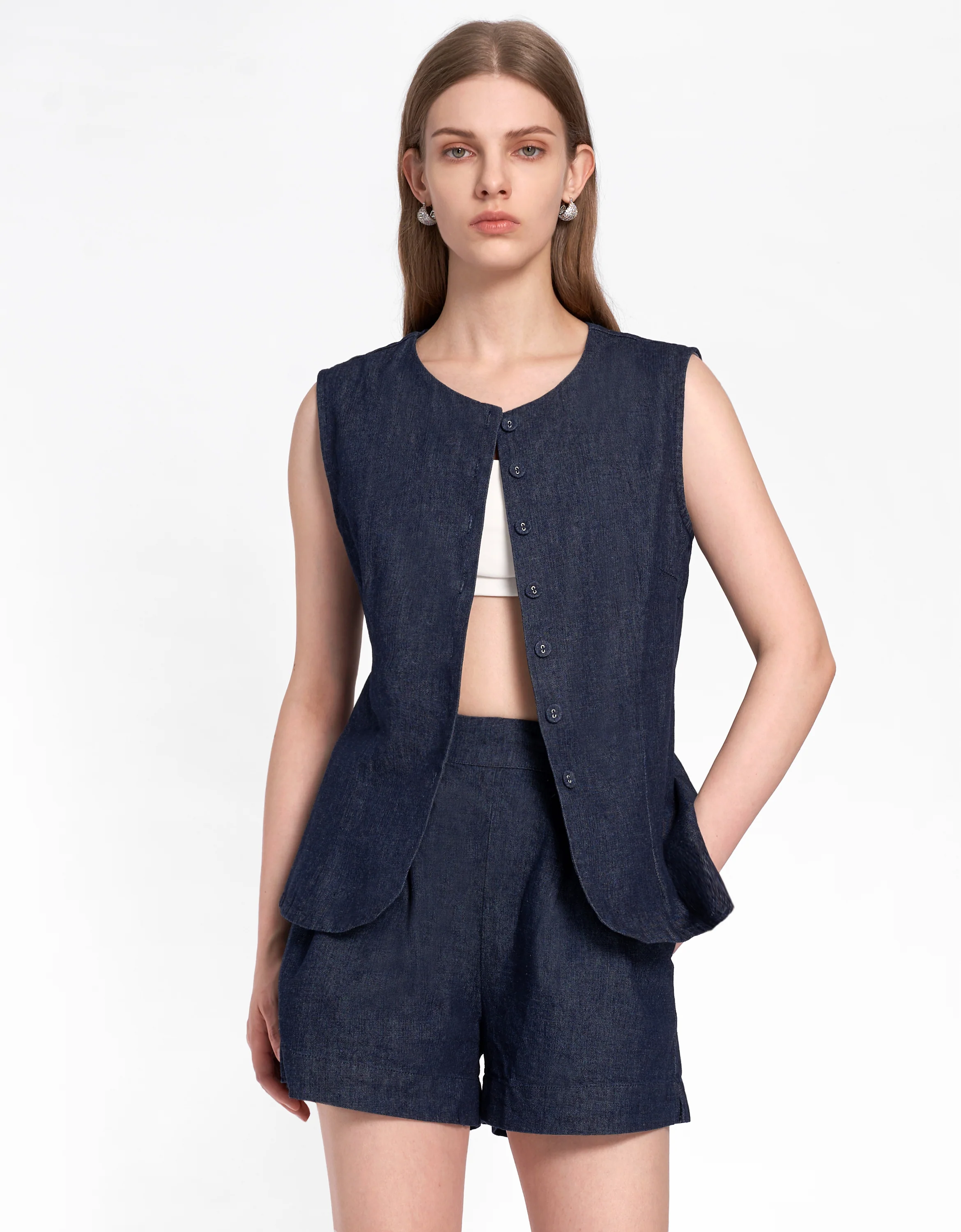 Denim Elastic Shorts - Image 8