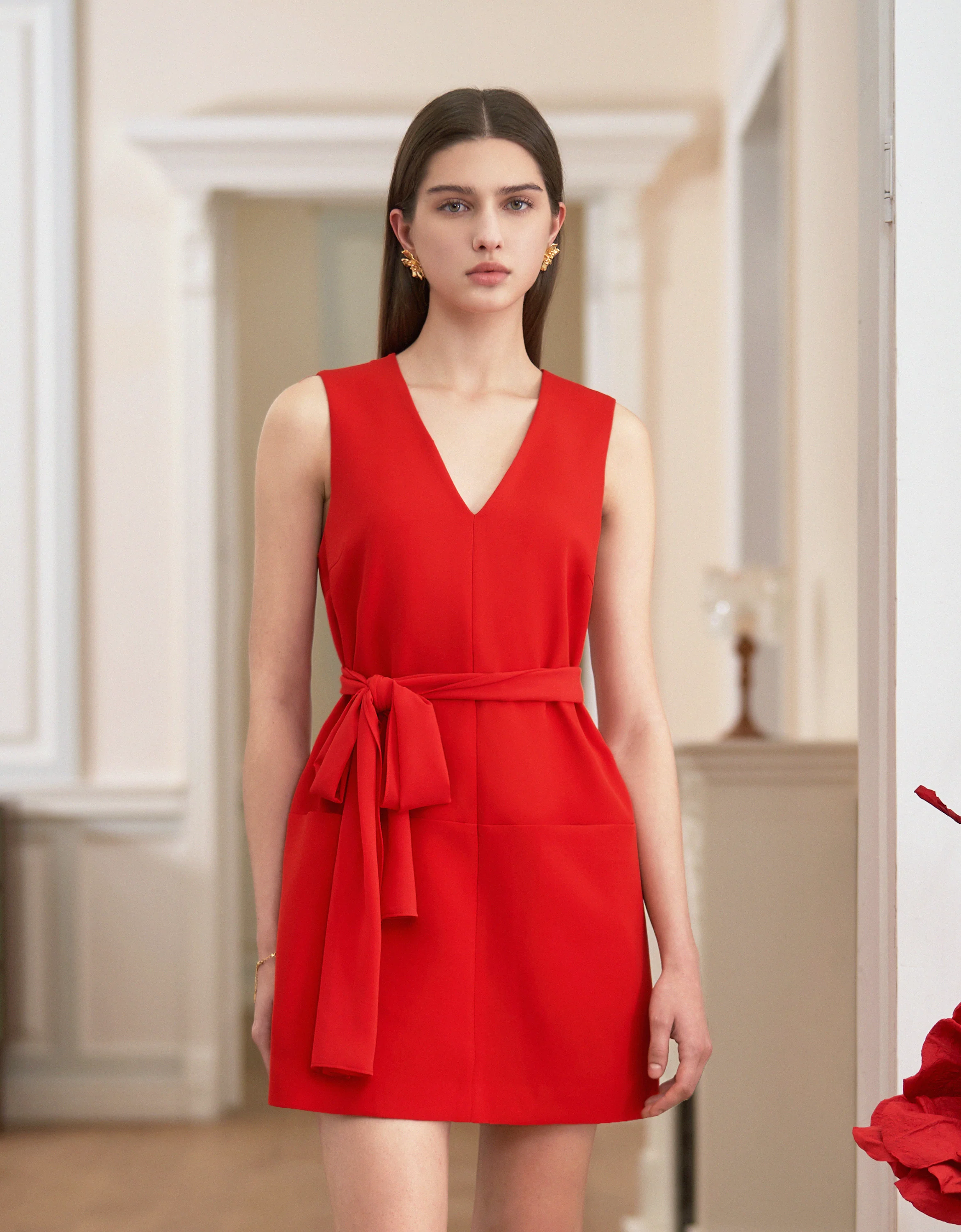 Detachable Bow Tie Sleeveless Dress - Image 4