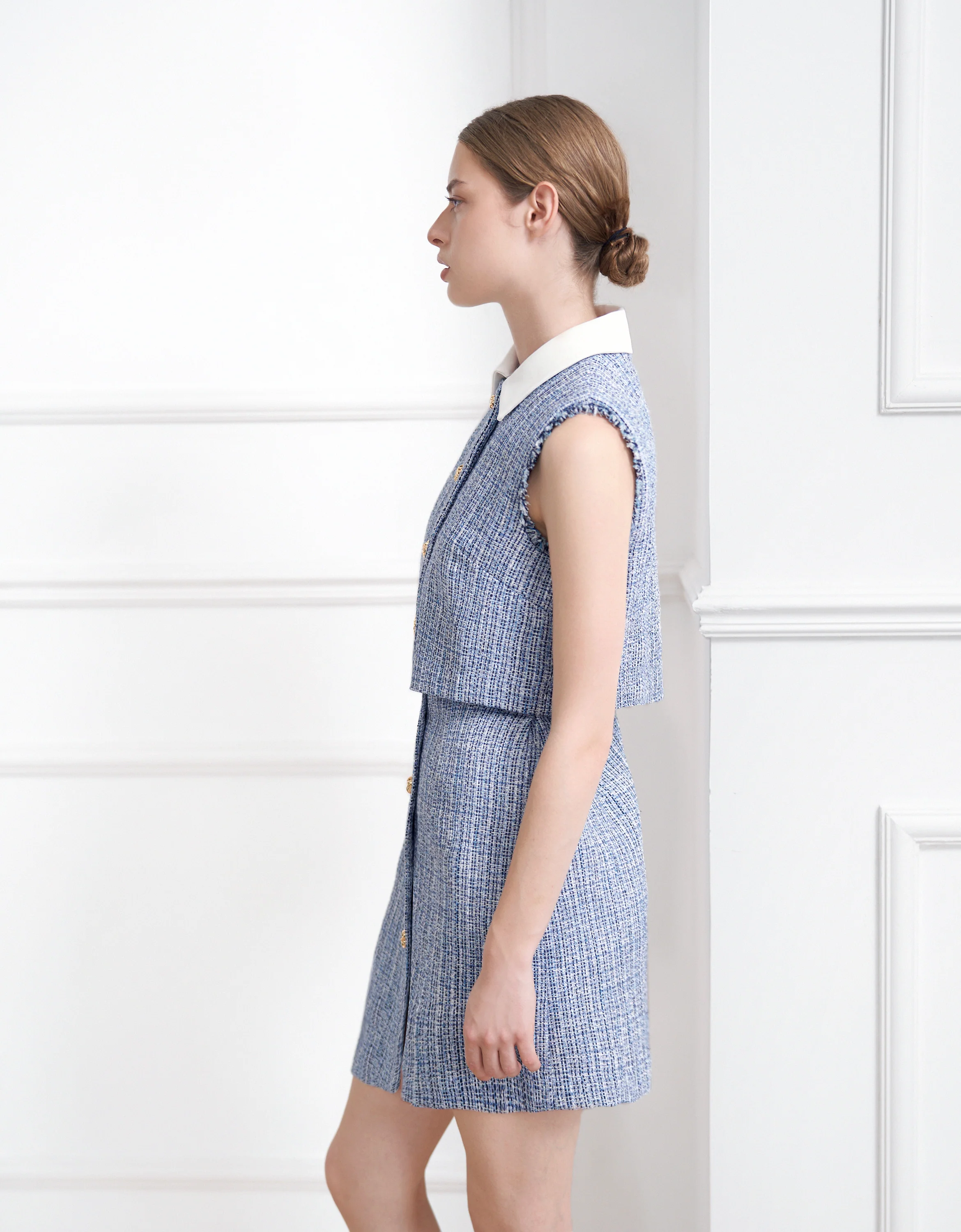 Detachable Collar Fringe Cuff Tweed Dress - Image 2