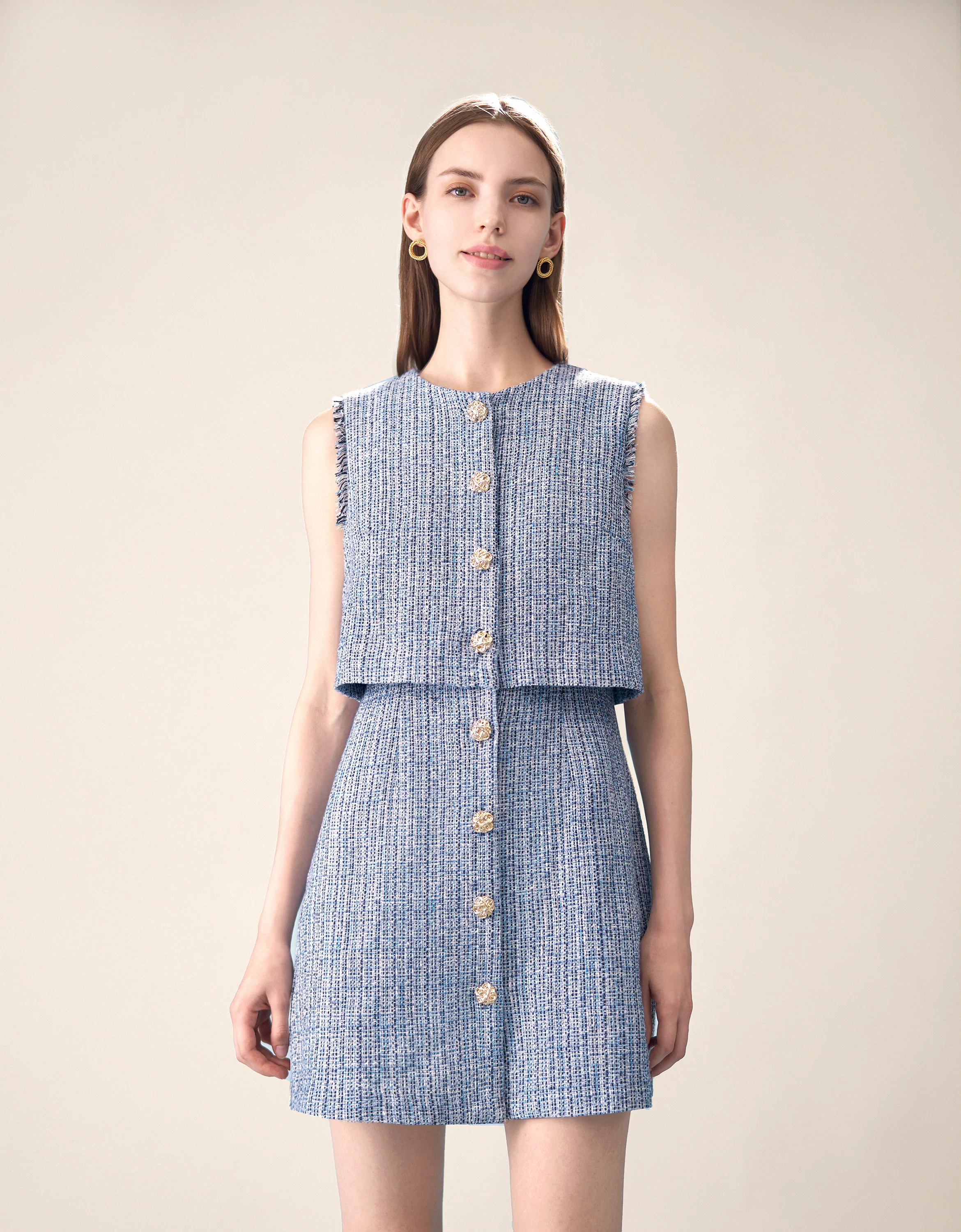 Detachable Collar Fringe Cuff Tweed Dress - Image 6