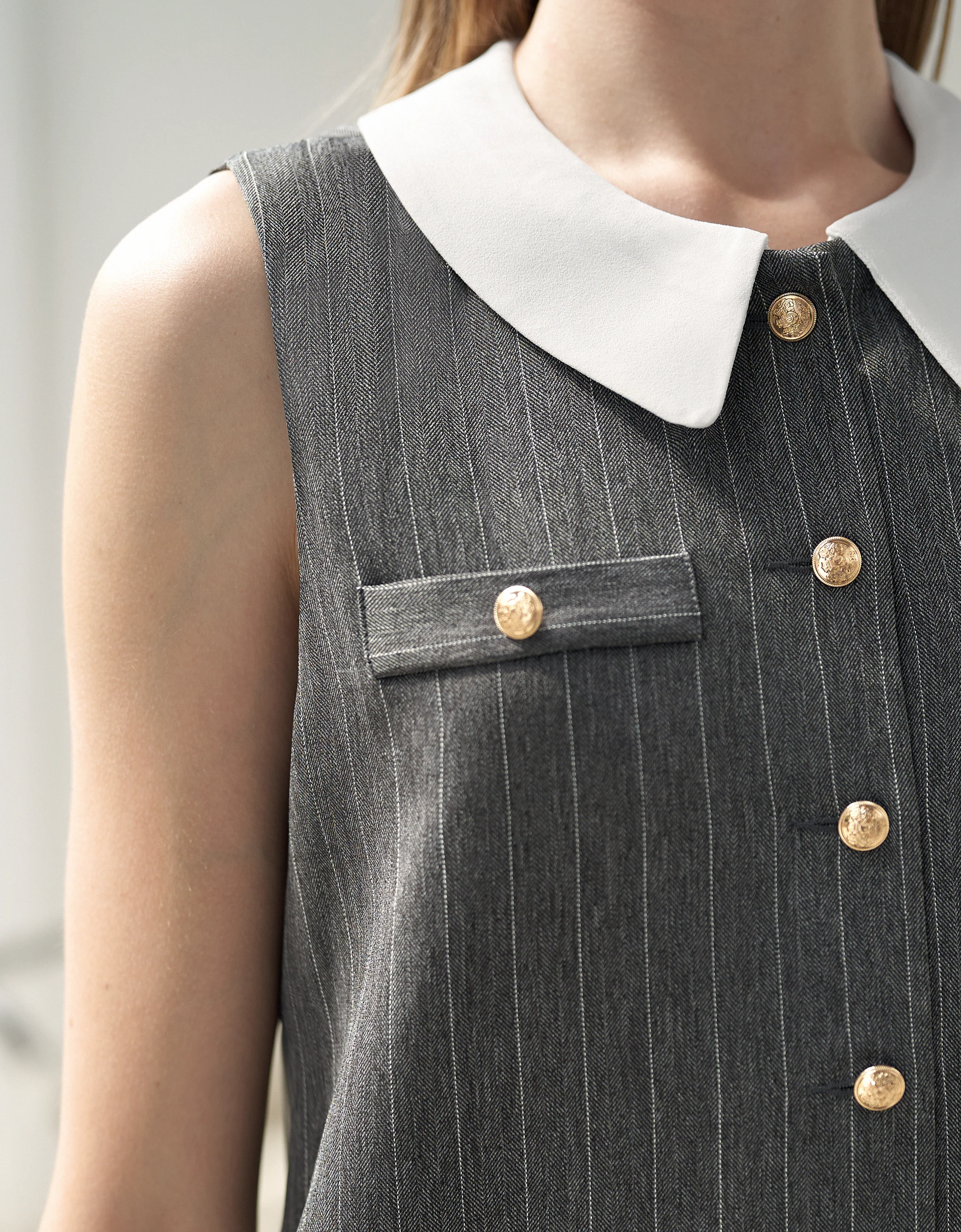Detachable Collar Stripe Pleated Dress - Image 23