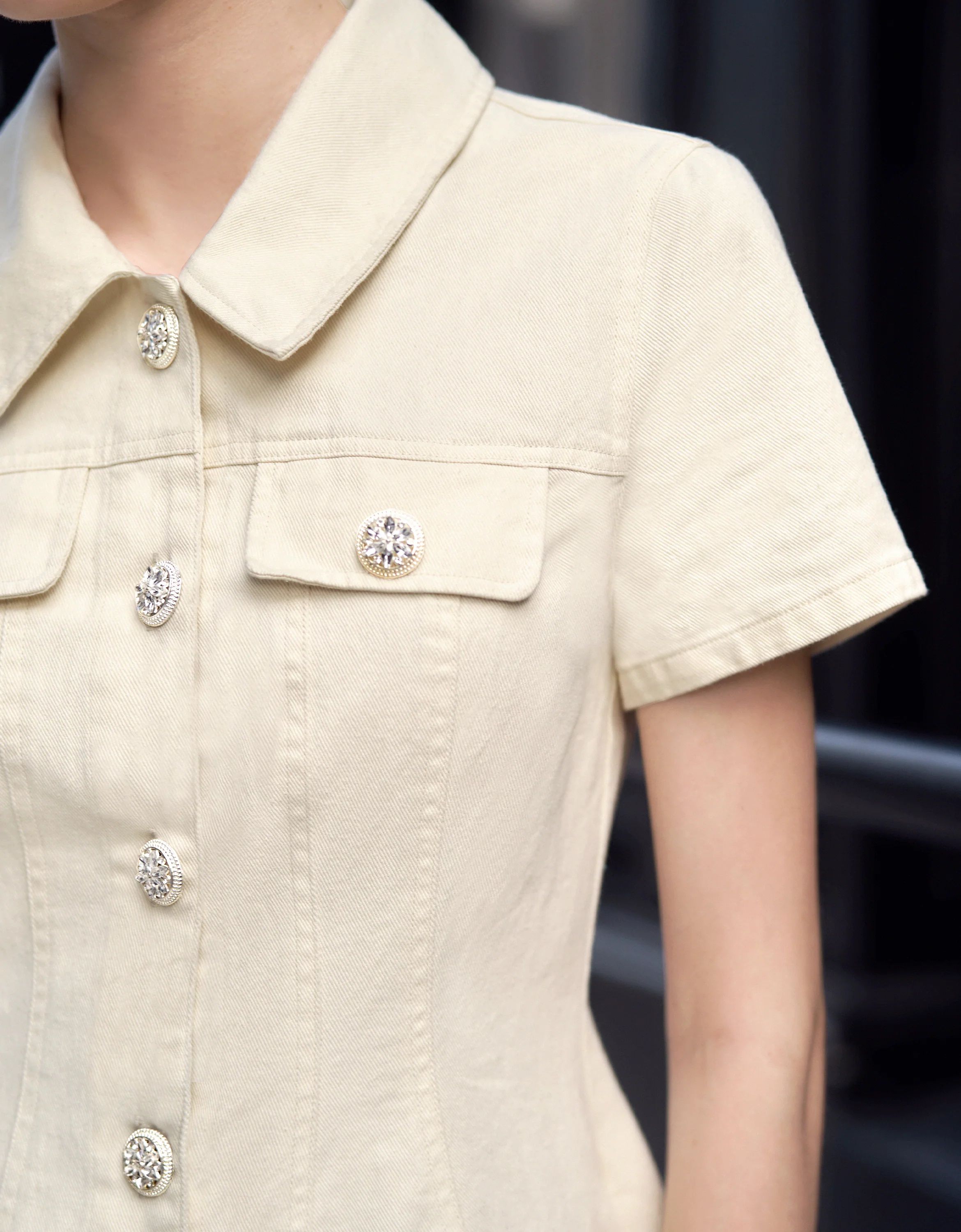 Diamond Button Front Short Sleeve Dress - Image 6