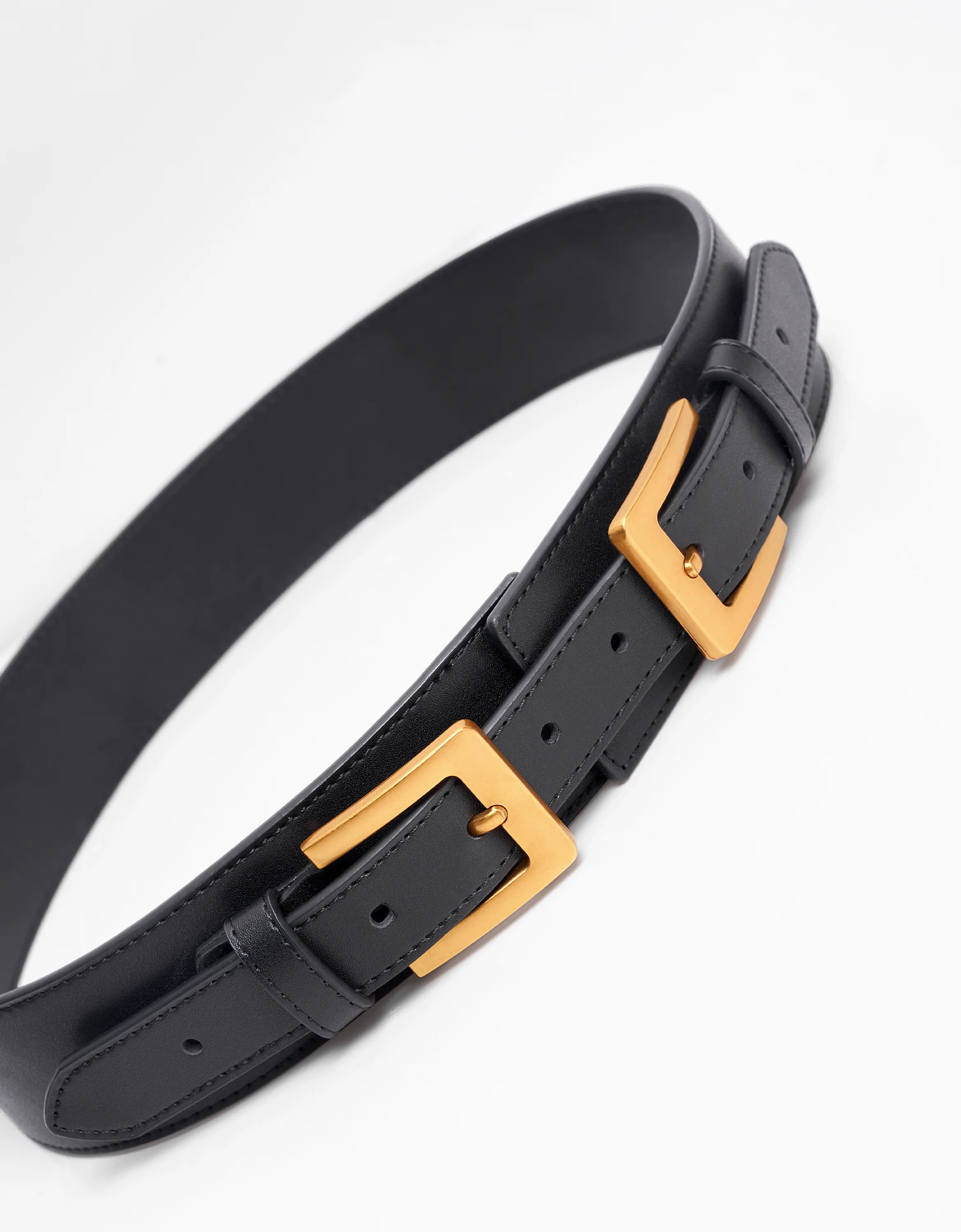 Double Buckle Wide Leather Belt - Image 2