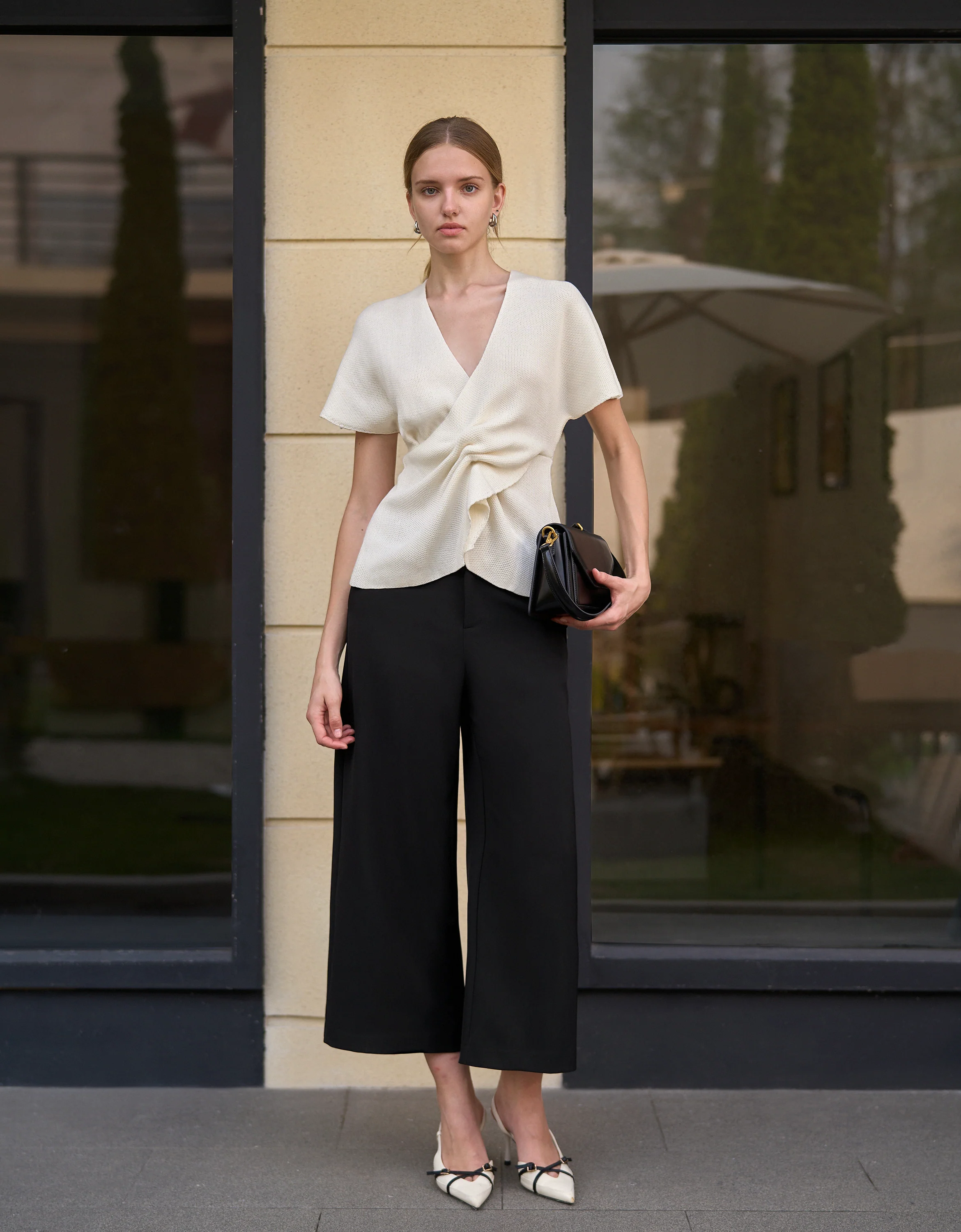 Drop Shoulder Twisted Knit Top